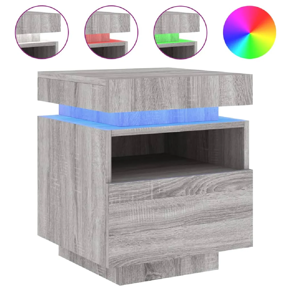 Table De Chevet Avec Tiroir Et Led 40 X 39 X 48,5 Cm En Dec032787