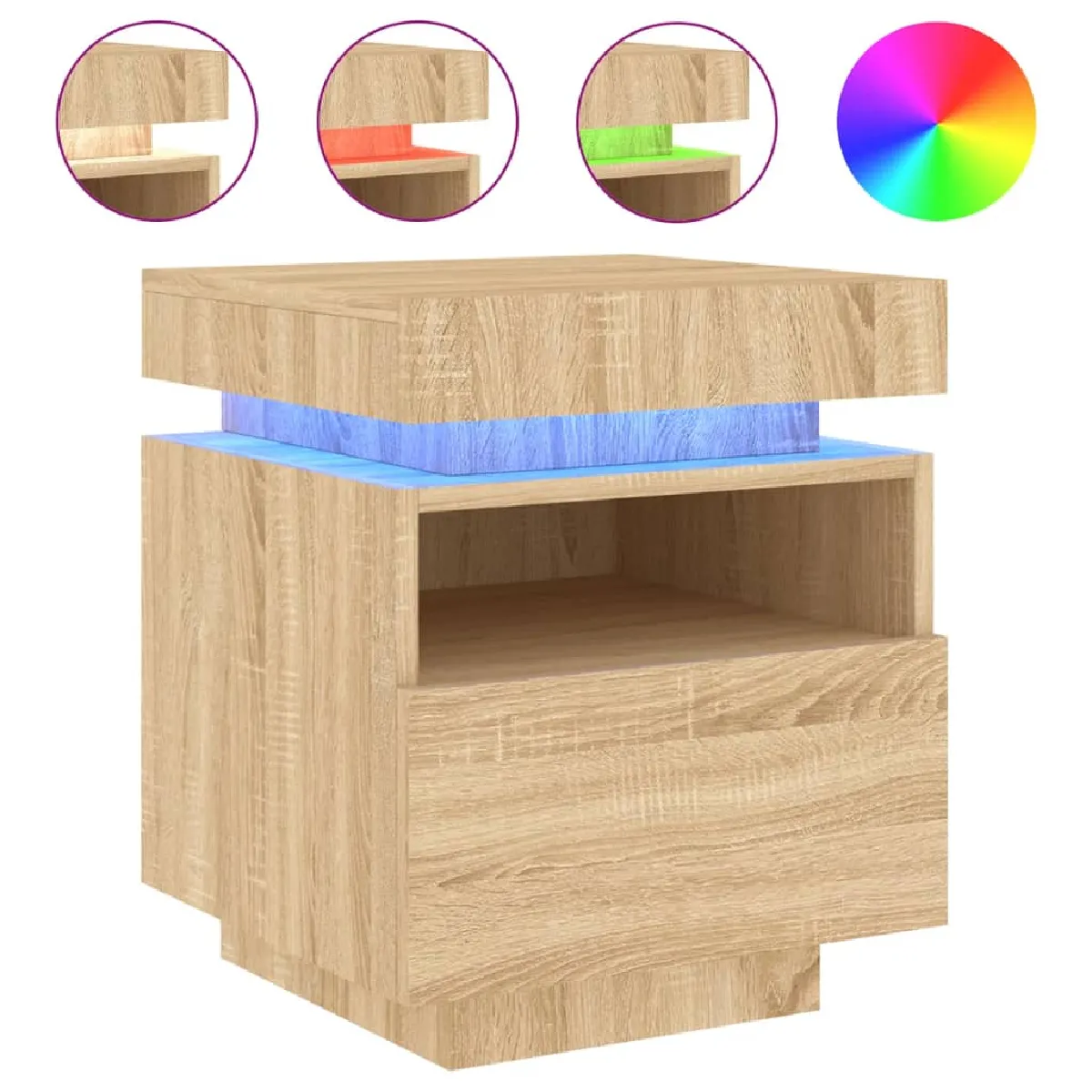 Table De Chevet Avec Tiroir Et Led 40 X 39 X 48,5 Cm Bois Dec032778