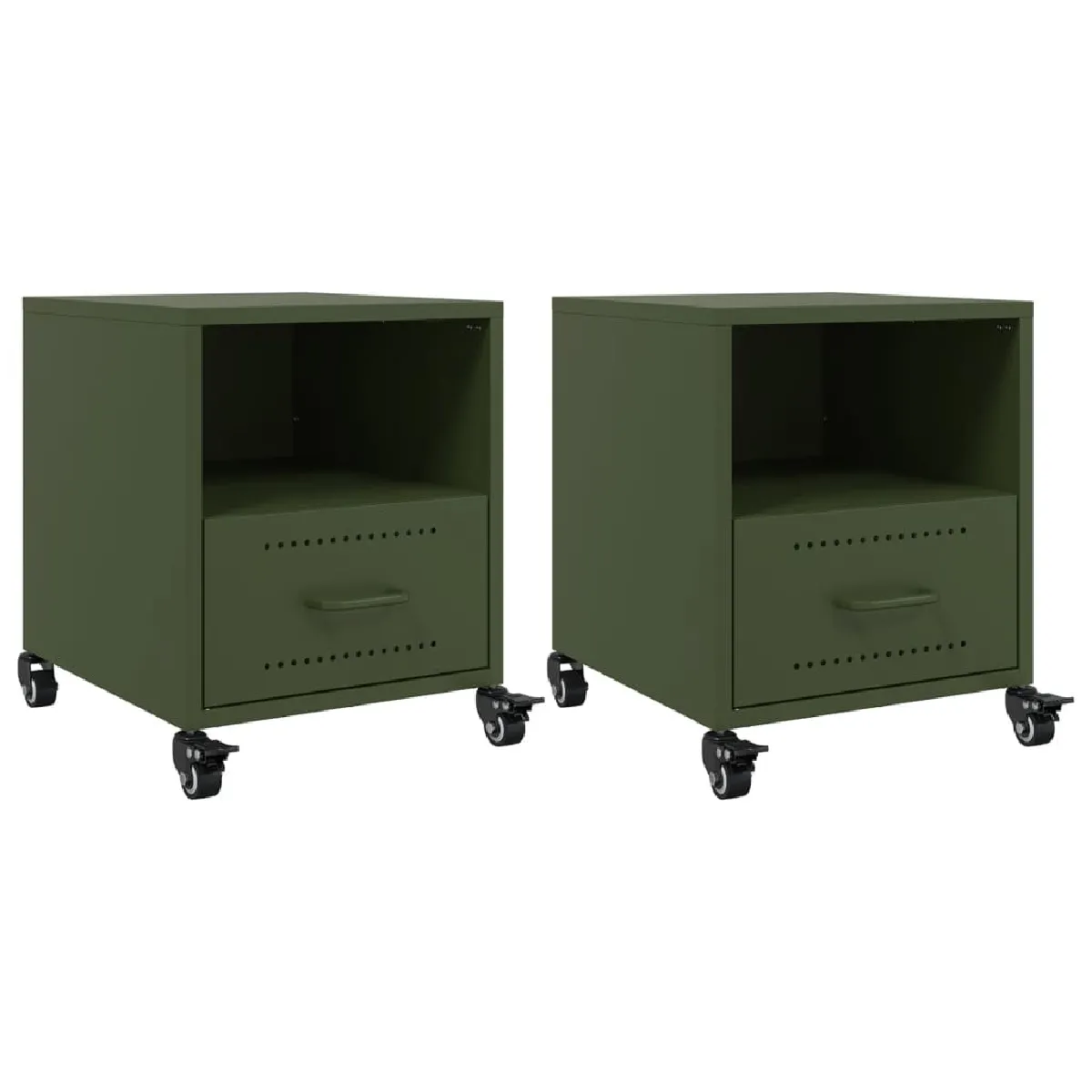 Lot De 2 Tables De Chevet Sur Roulettes Avec Tiroir Et Compartiment Ouvert 36 Dec035764