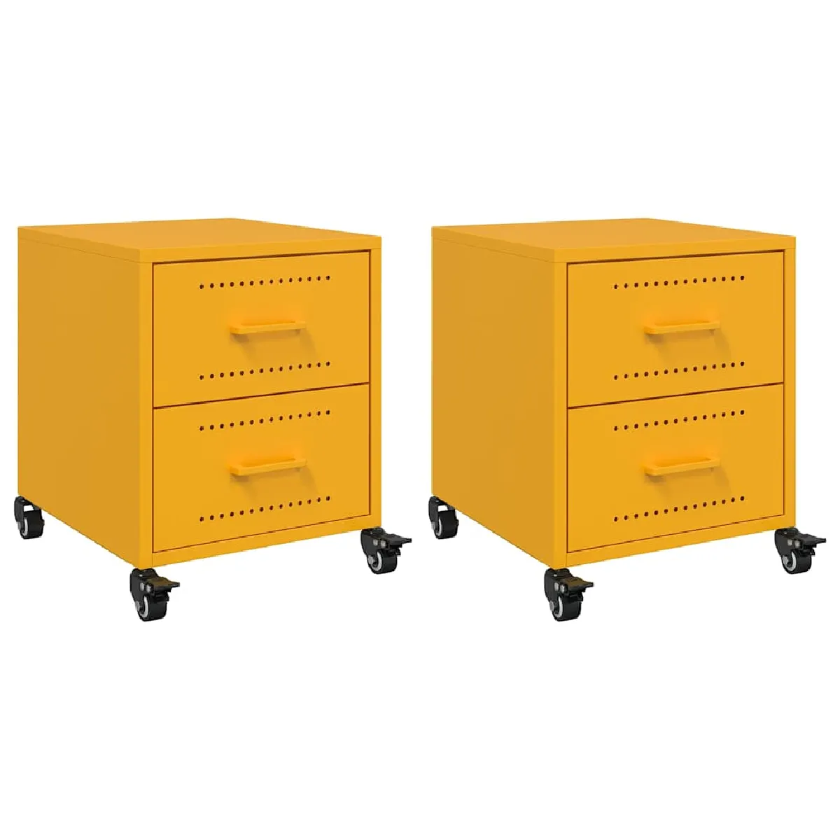 Lot De 2 Tables De Chevet Sur Roulettes Avec Deux Tiroirs 36 X 39 Dec035425