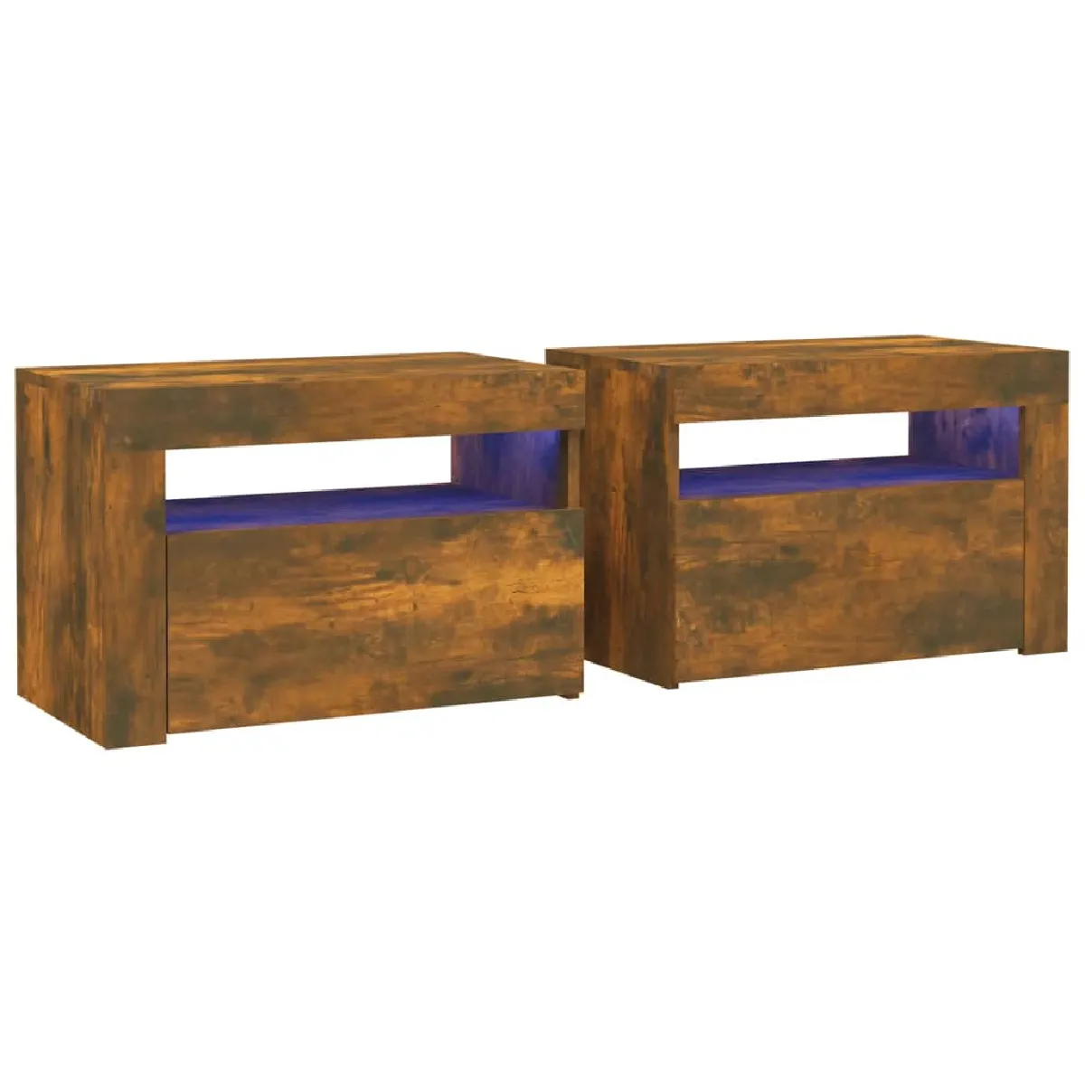 Lot De 2 Tables De Chevet Avec Lumière Led Et Espace De Rangement 60 Dec034837