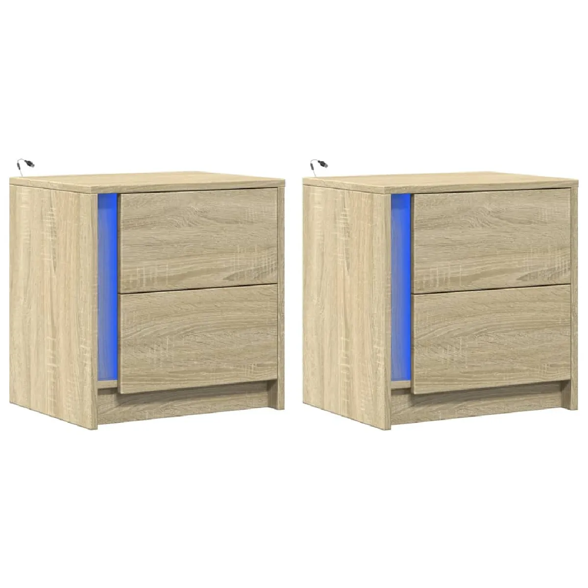 Lot De 2 Tables De Chevet Avec Tiroirs Et Led 43 X 34 X Dec032848