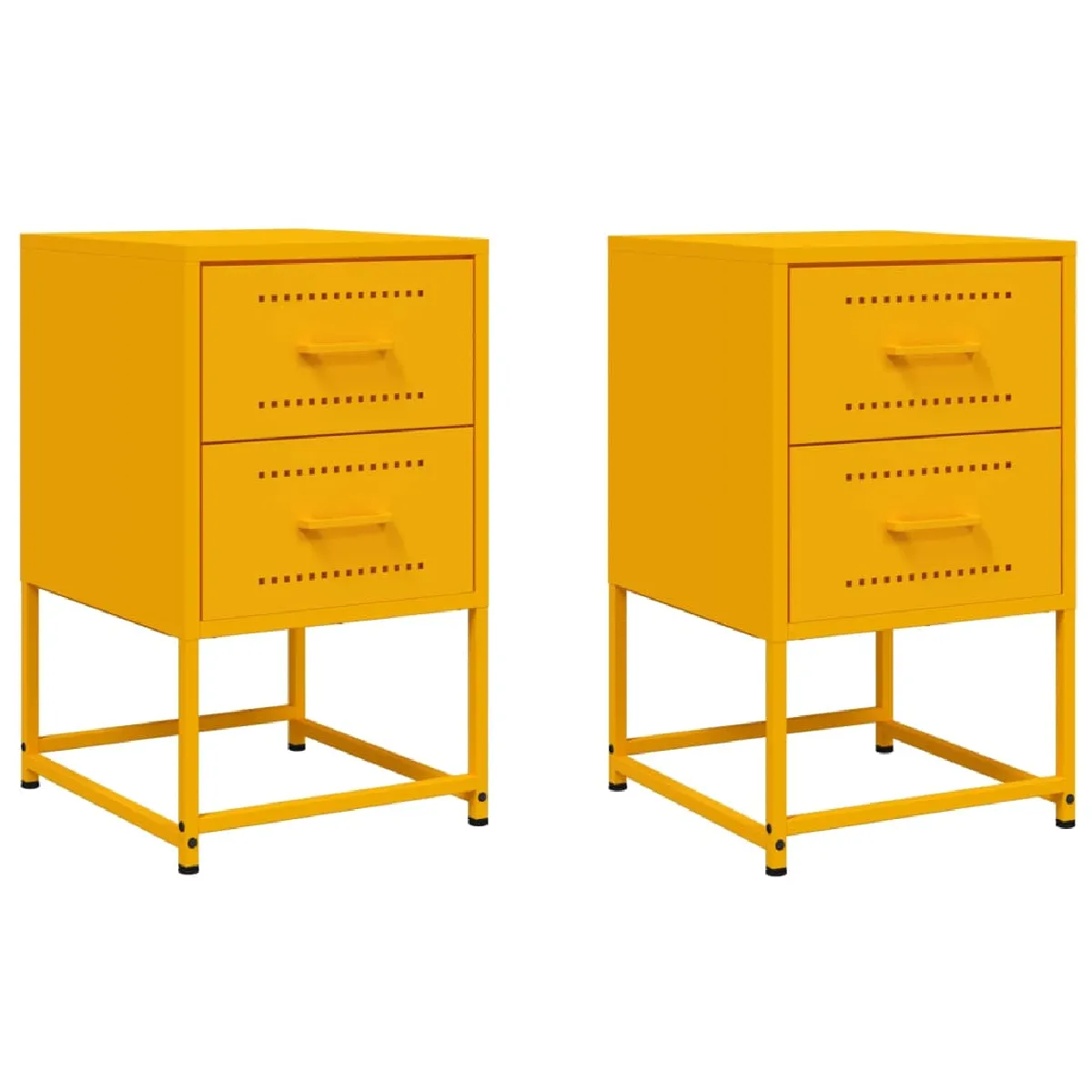 Lot De 2 Tables De Chevet Industrielles Jaune Moutarde Avec 2 Tiroirs 36 x 39 x 60,5 cm