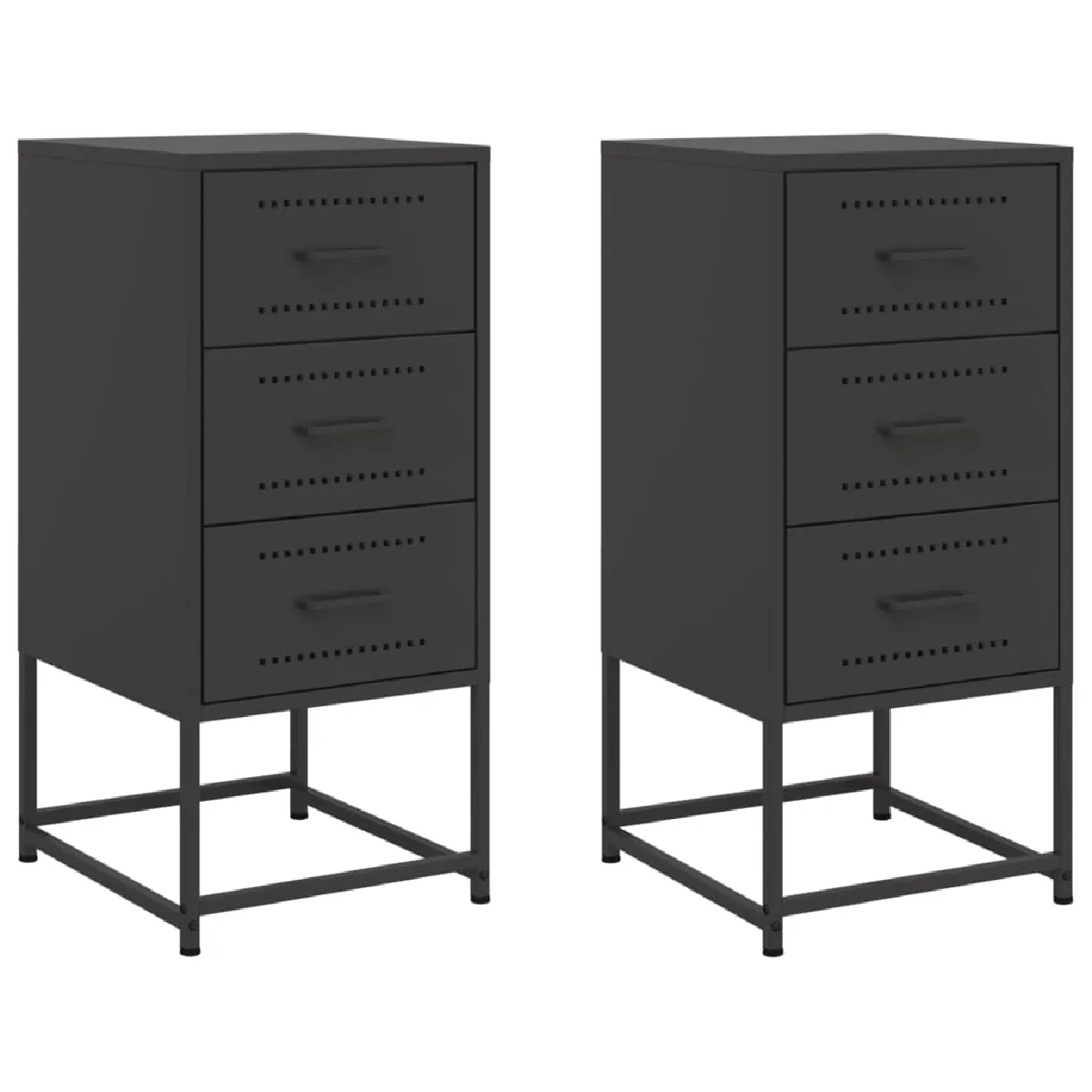 Lot De 2 Tables De Chevet Industrielles Avec 3 Tiroirs 36 x 39 x 78 cm - Noir