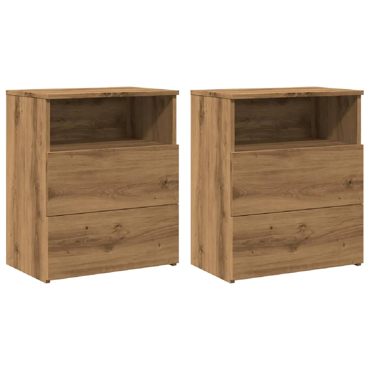 Lot De 2 Tables De Chevet Avec Deux Tiroirs Et Compartiment Ouvert 50 X Dec035054