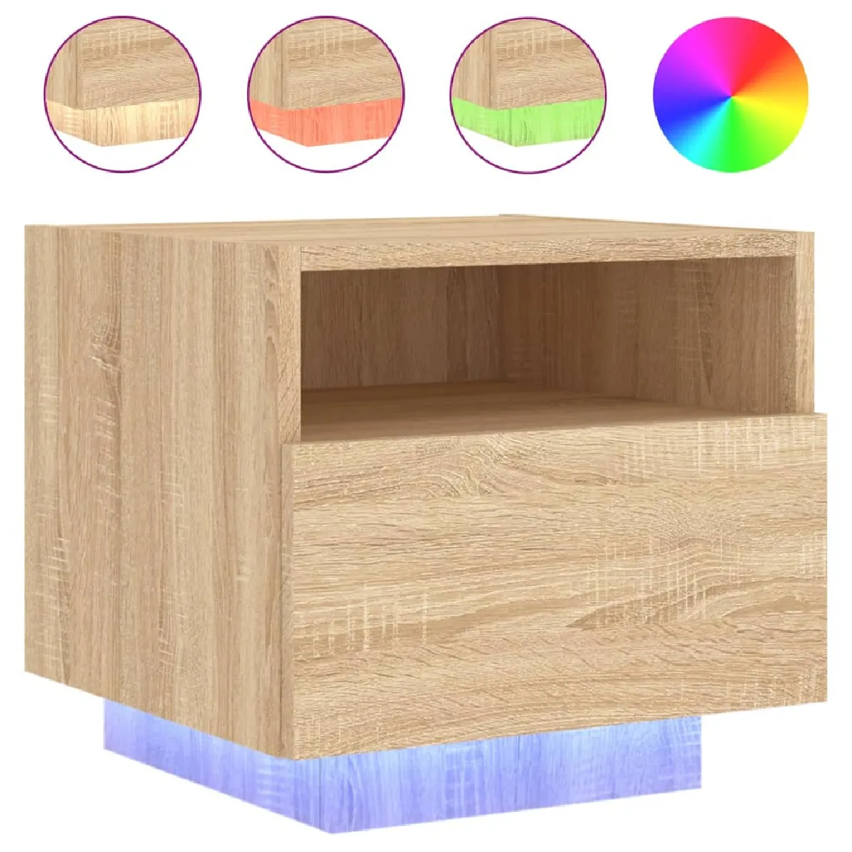 Table De Chevet Avec Lumières Led Et Tiroir 40 X 39 X 37 Cm Dec033185