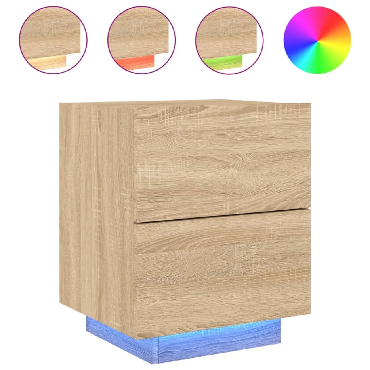 Table De Chevet Avec Tiroirs Et Led 45 X 40 X 55 Cm En Dec032772
