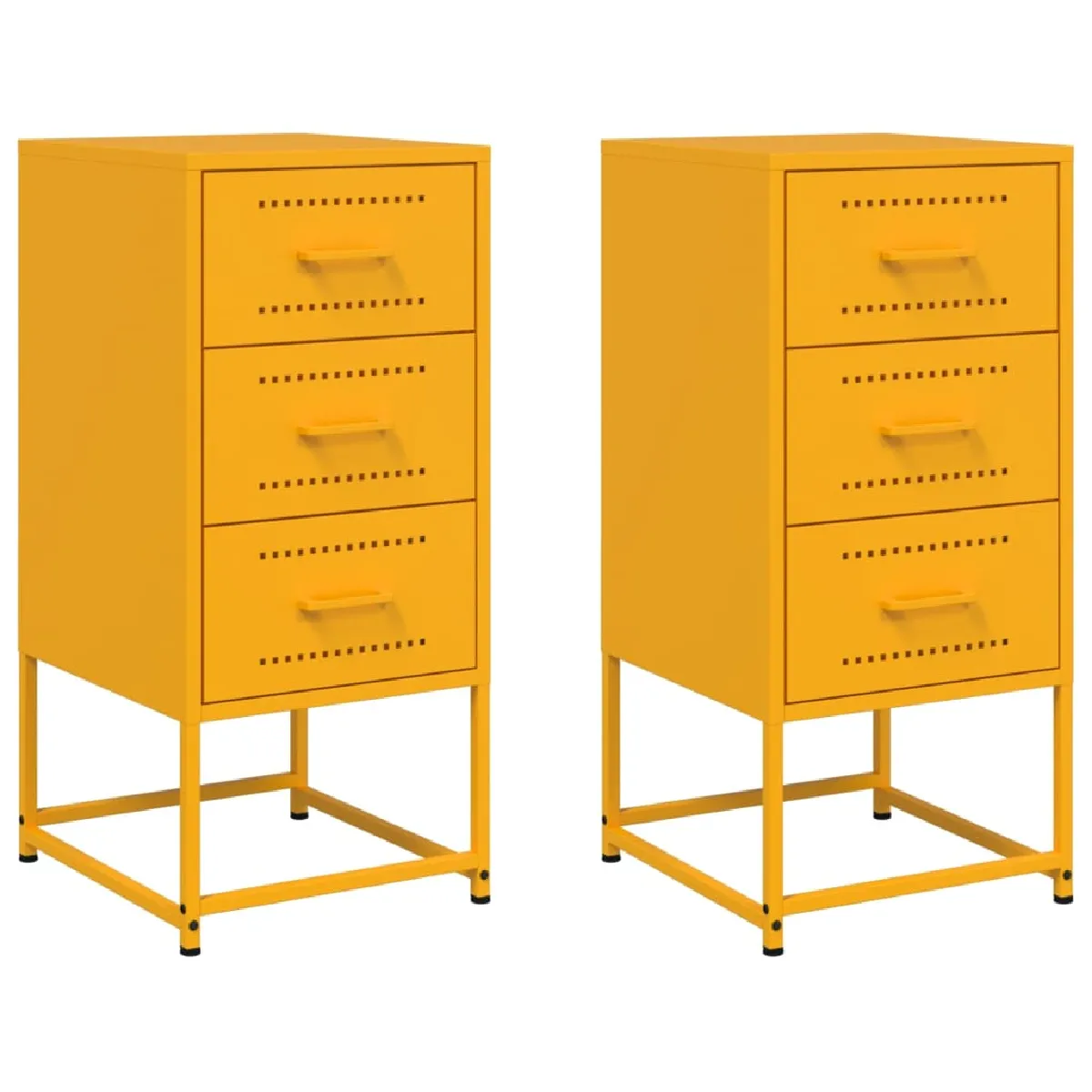 Lot De 2 Tables De Chevet Industrielles Avec 3 Tiroirs Jaune Moutarde 36 x 39 x 78 cm