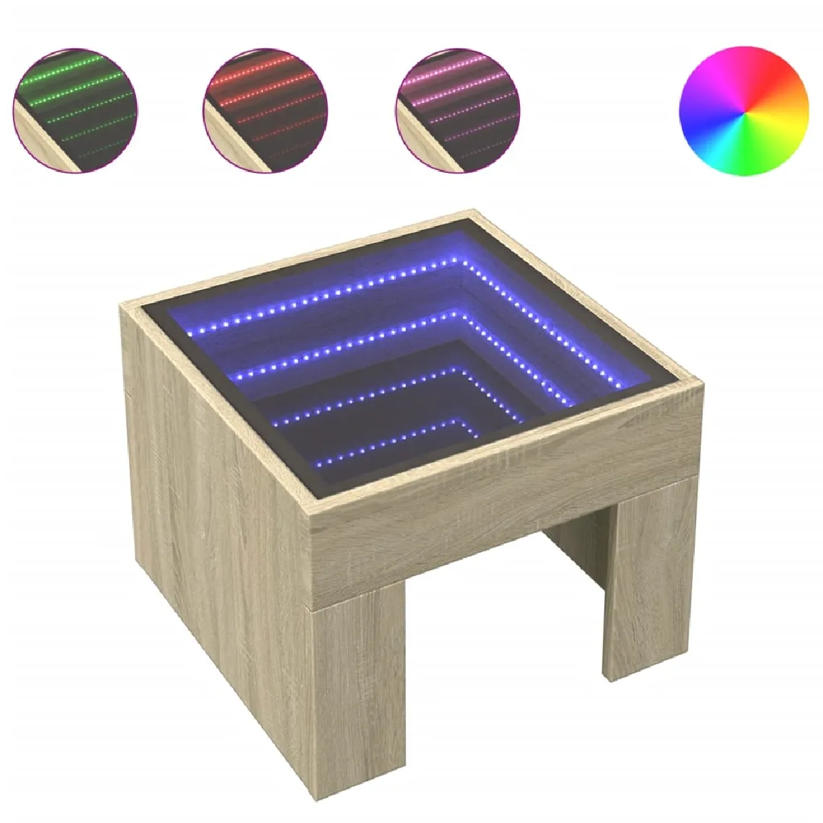 Table De Chevet Avec Miroir À Led 40 X 40 X 30 Cm Bois Dec033144