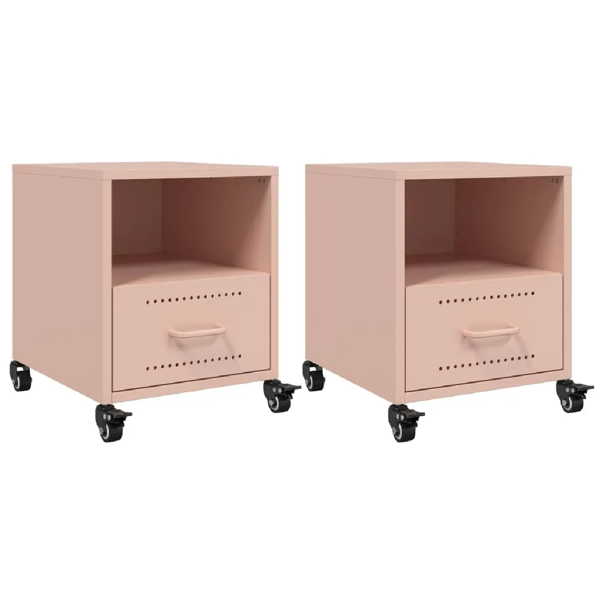 Lot De 2 Tables De Chevet Sur Roulettes Avec Tiroir Et Compartiment Ouvert 36 Dec035627