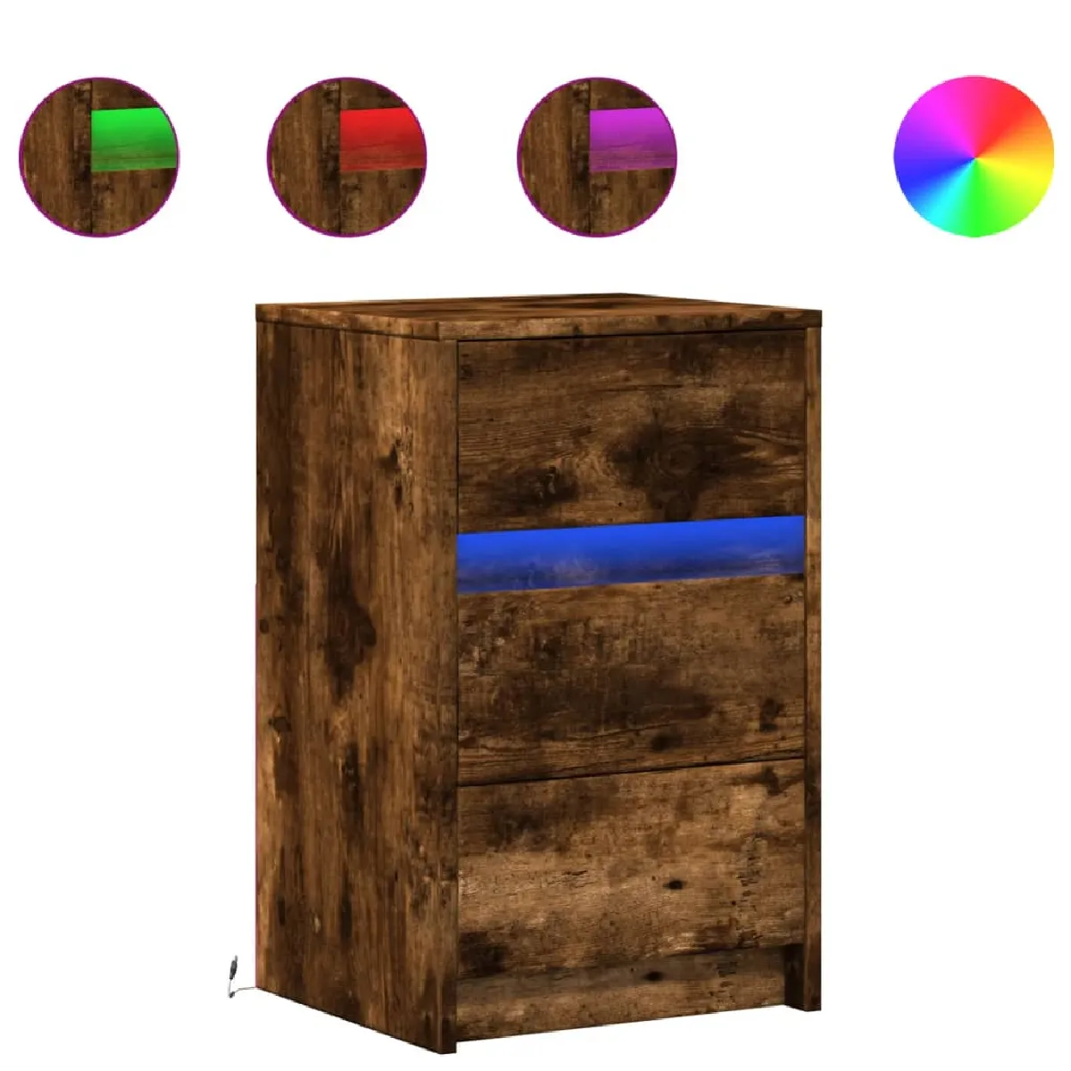 Table De Chevet Et Lumières Led Avec Tiroirs 38 X 34 X 61 Cm Dec032791