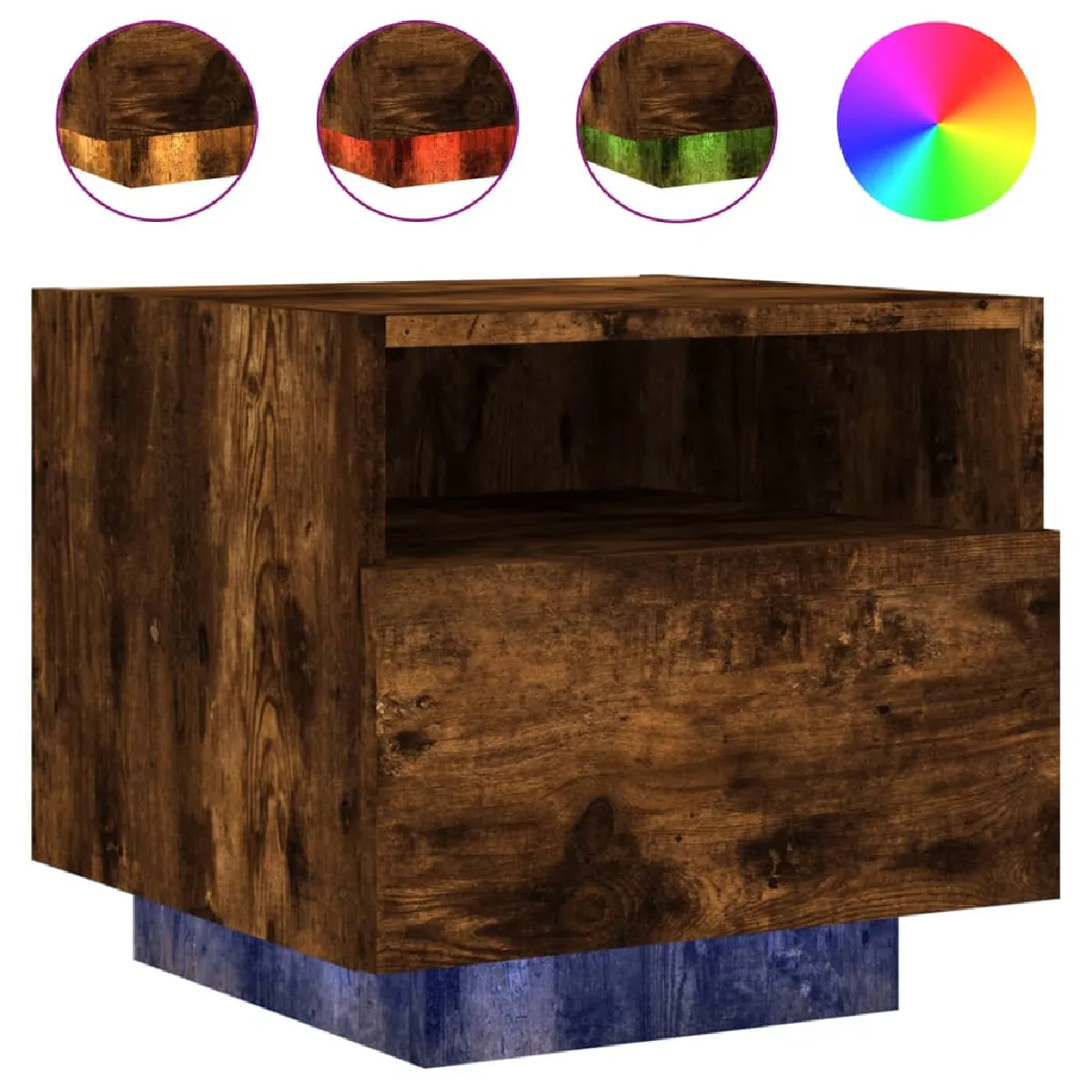 Table De Chevet Avec Lumières Led Et Tiroir 40 X 39 X 37 Cm Dec033175