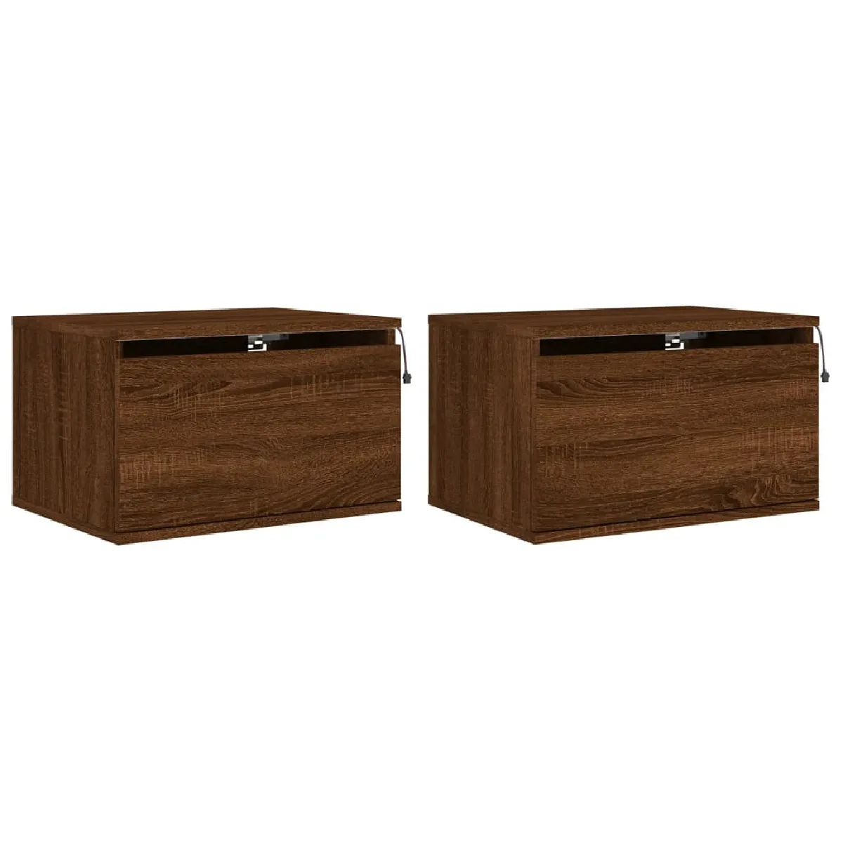 Lot De 2 Tables De Chevet Murales Avec Lumières Led Et Tiroir En Bois Dec036137
