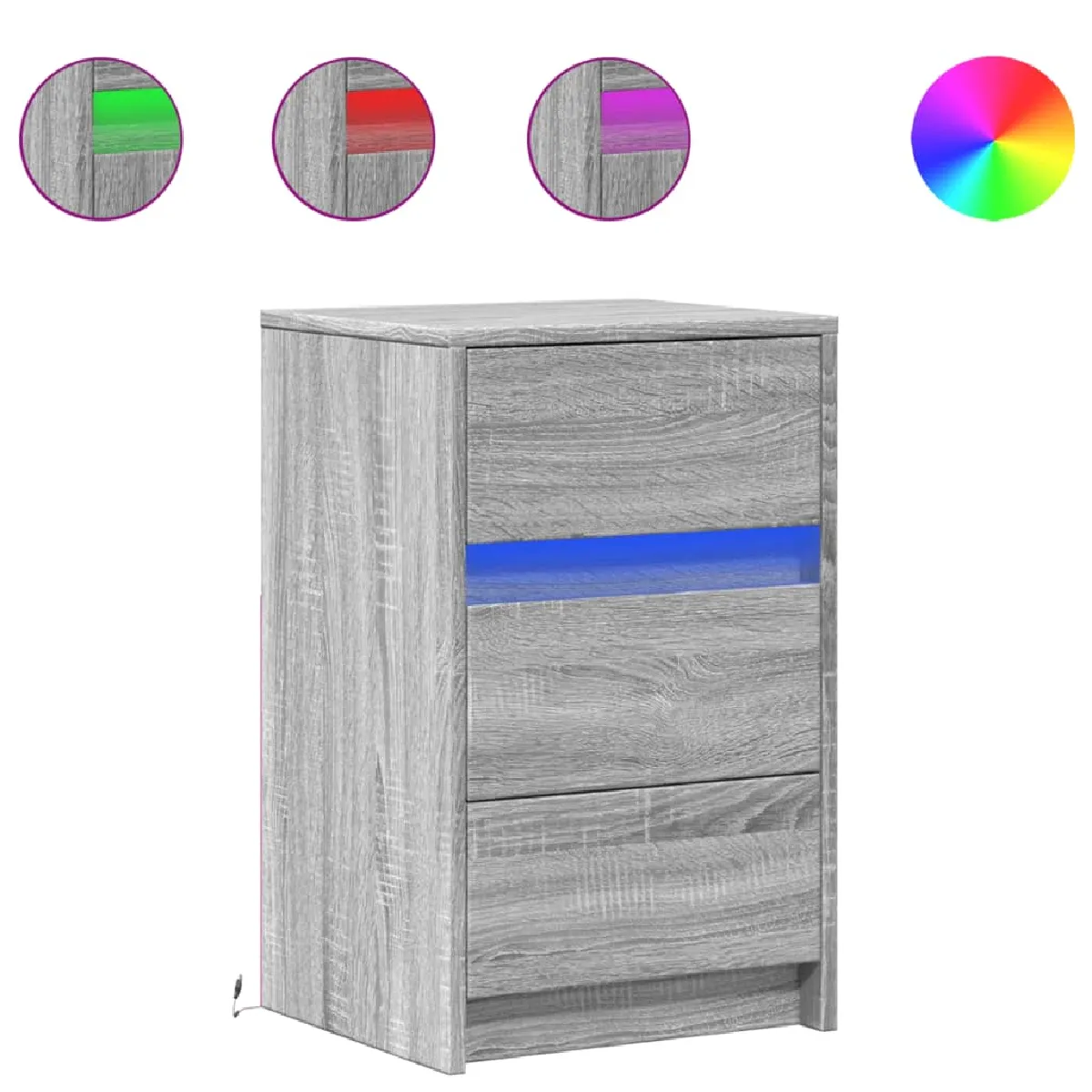 Table De Chevet Et Lumières Led Avec Tiroirs 38 X 34 X 61 Cm Dec032807