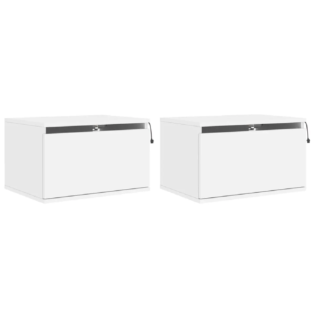 Lot De 2 Tables De Chevet Murales Avec Lumières Led Et Tiroir En Bois Dec036123