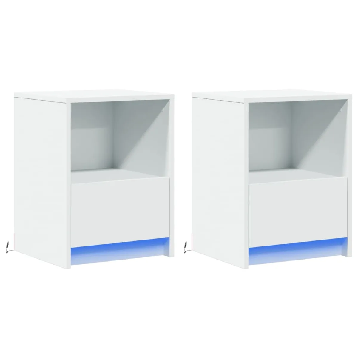 Lot De 2 Tables De Chevet Avec Tiroir Et Led En Bois D'ingénierie Blanc Dec032872