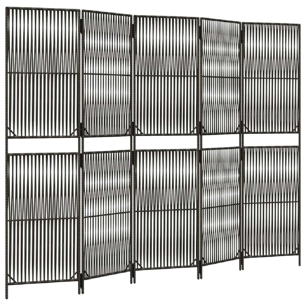 Paravent Séparateur De Pièce Cloison 5 Panneaux En Résine Tressée Gris Et Acier Dec030972