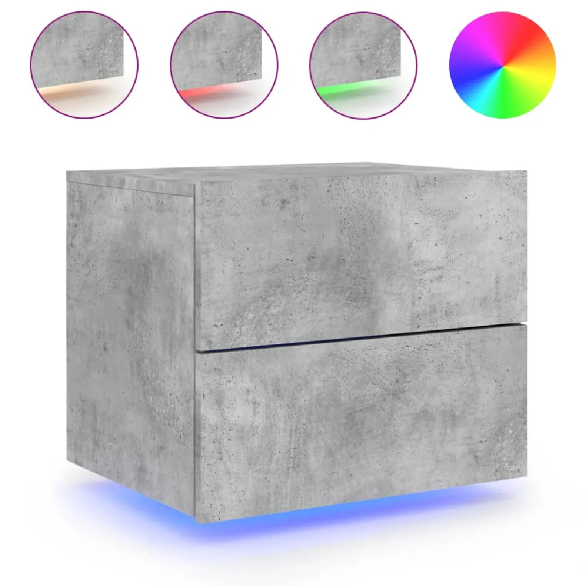 Table De Chevet Murale Avec Lumières Led Et 2 Tiroirs 50 X 39 X Dec034198