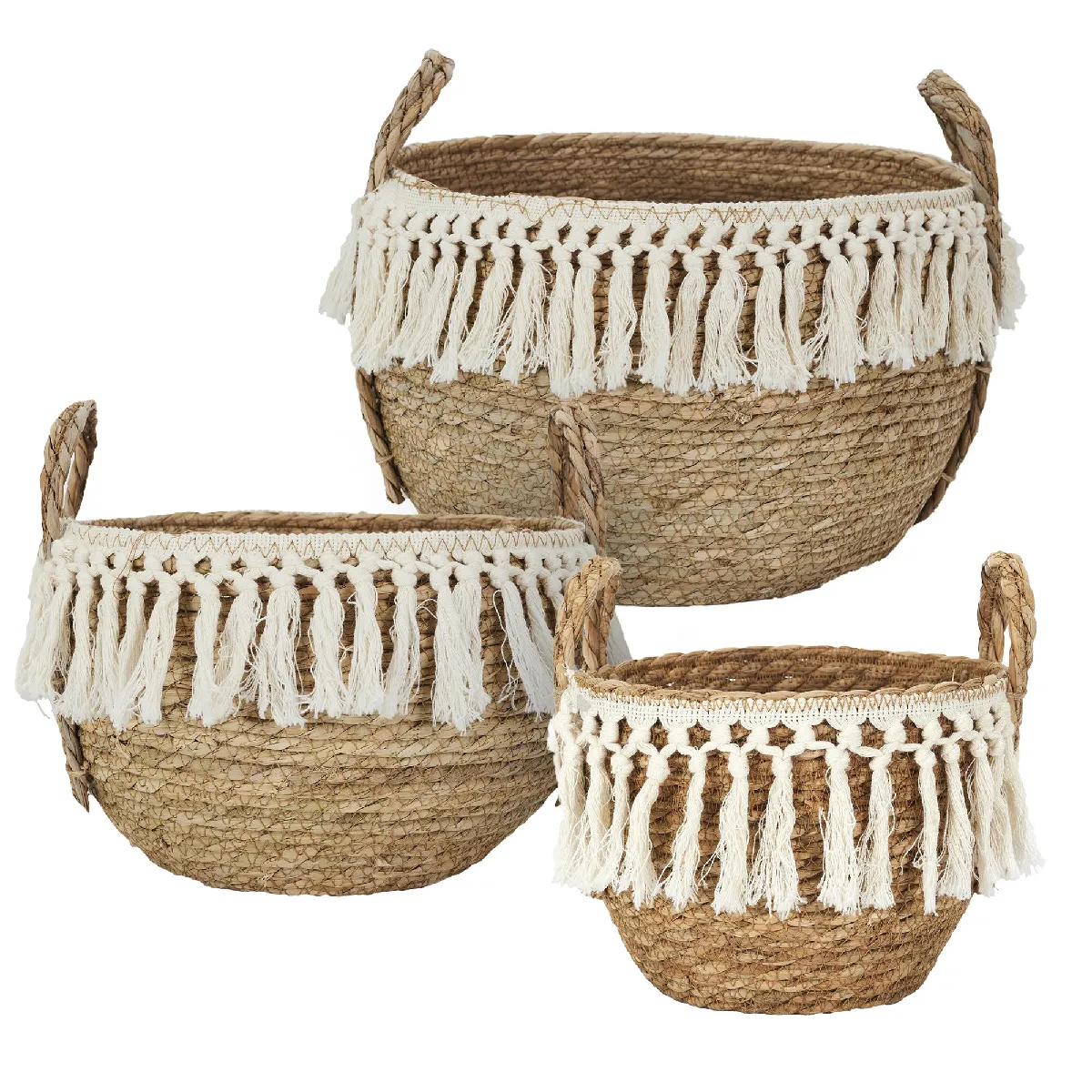 Lot De 3 Paniers De Rangement Tressés 33x28x33 Cm Collection Adelaide Marron Et Blan