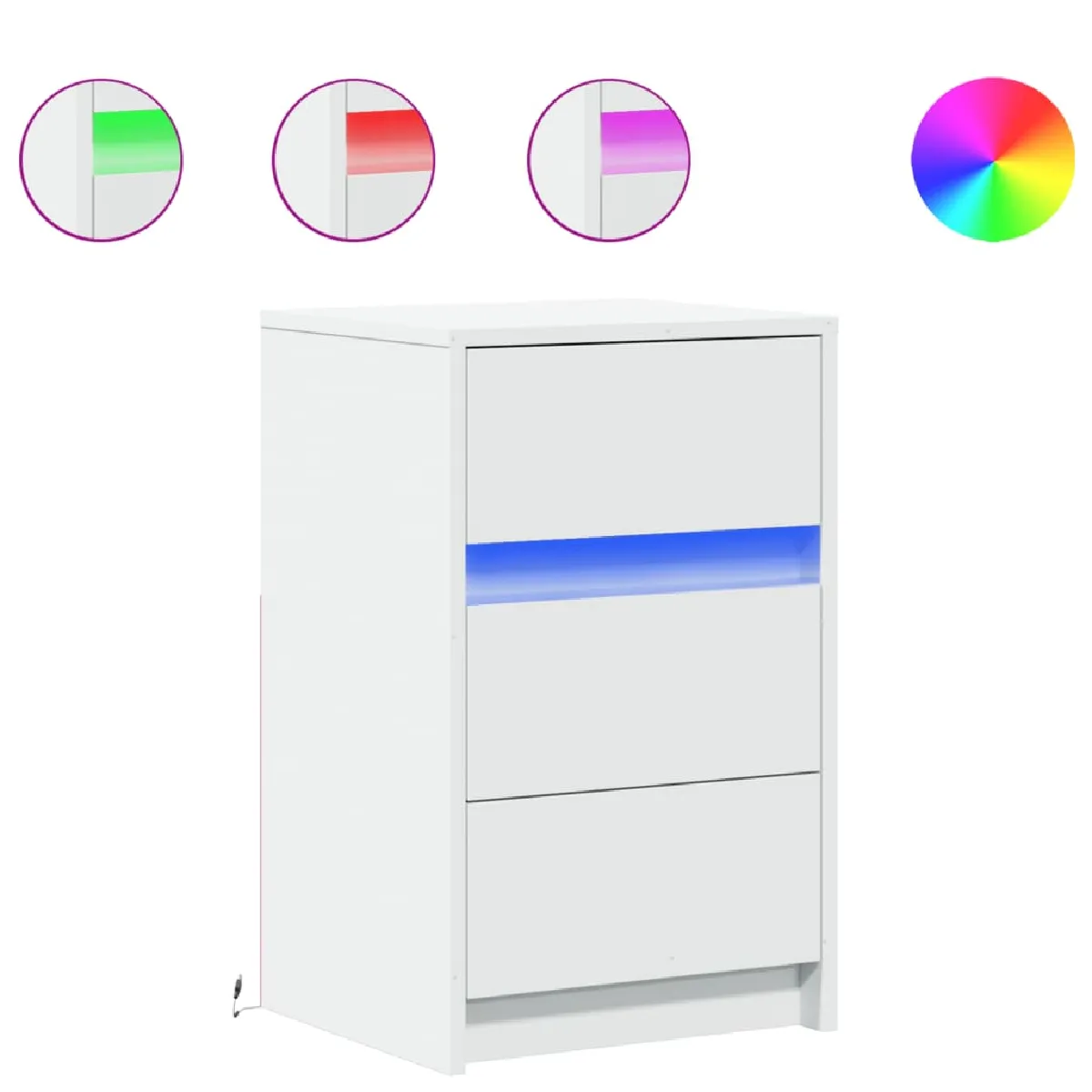 Table De Chevet Avec 3 Tiroirs Et Led 38 X 34 X 61 Cm Dec032765