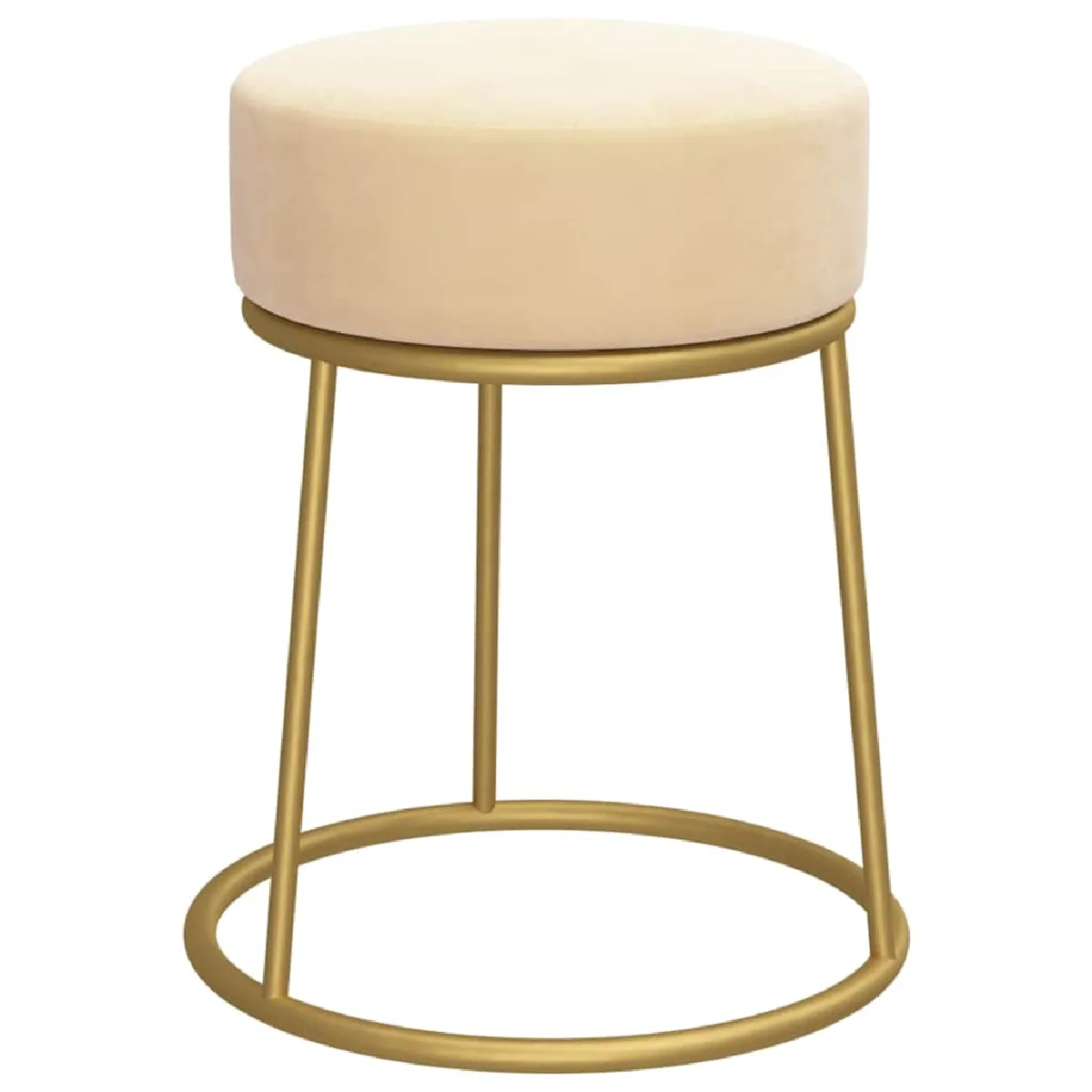 Tabouret Assise Pouf Rond 30 X 38 Cm Velours Couleur Abricot Et Métal Doré Dec026367