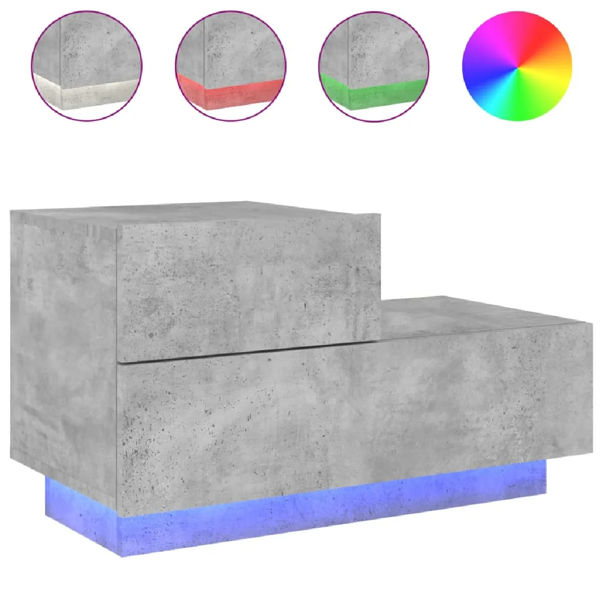 Table De Chevet Avec Lumières Led Et Tiroirs 70 X 36 X 40,5 Cm Dec033193