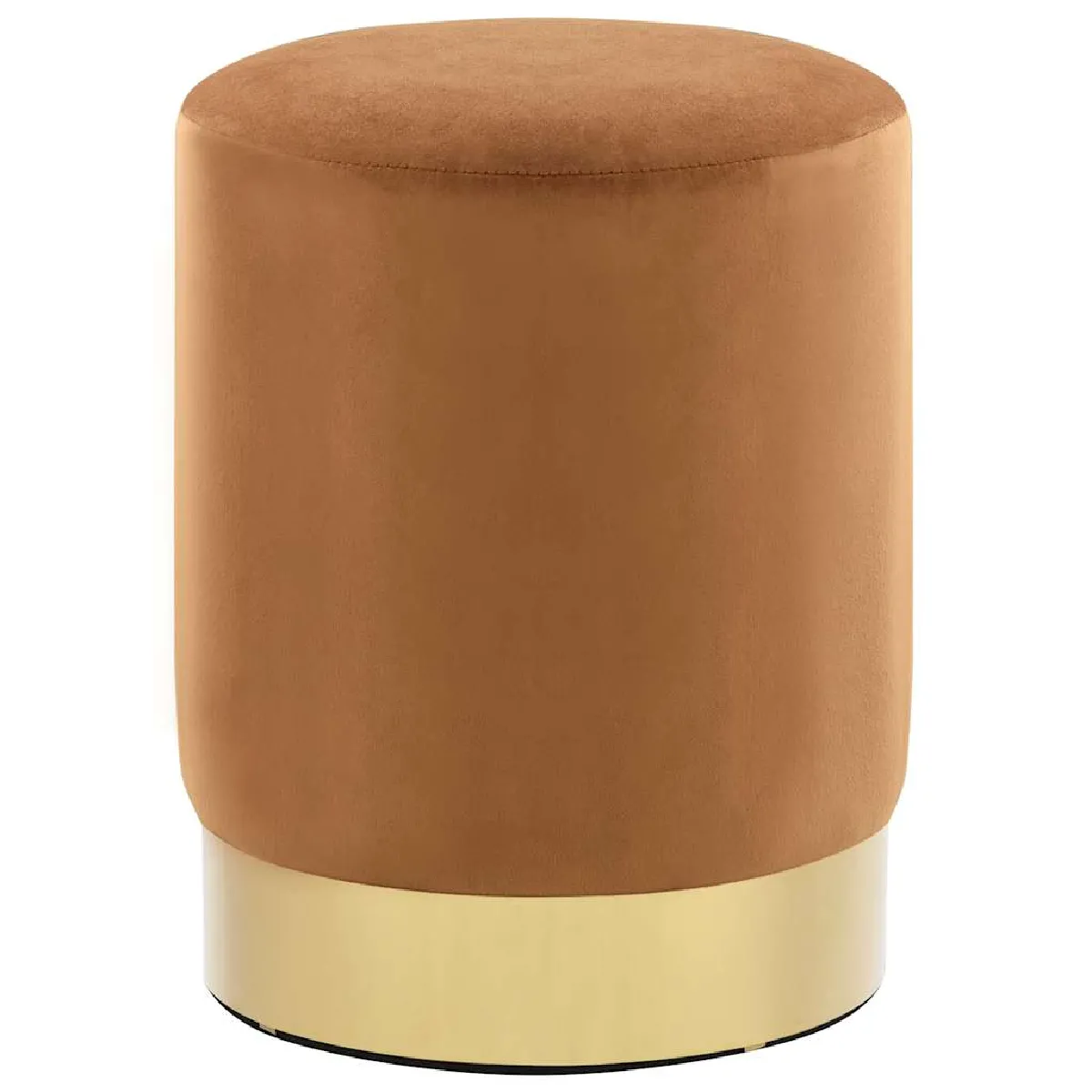 Tabouret Assise Pouf En Velours Marron Et Doré Base Métallique Doré Dec026363