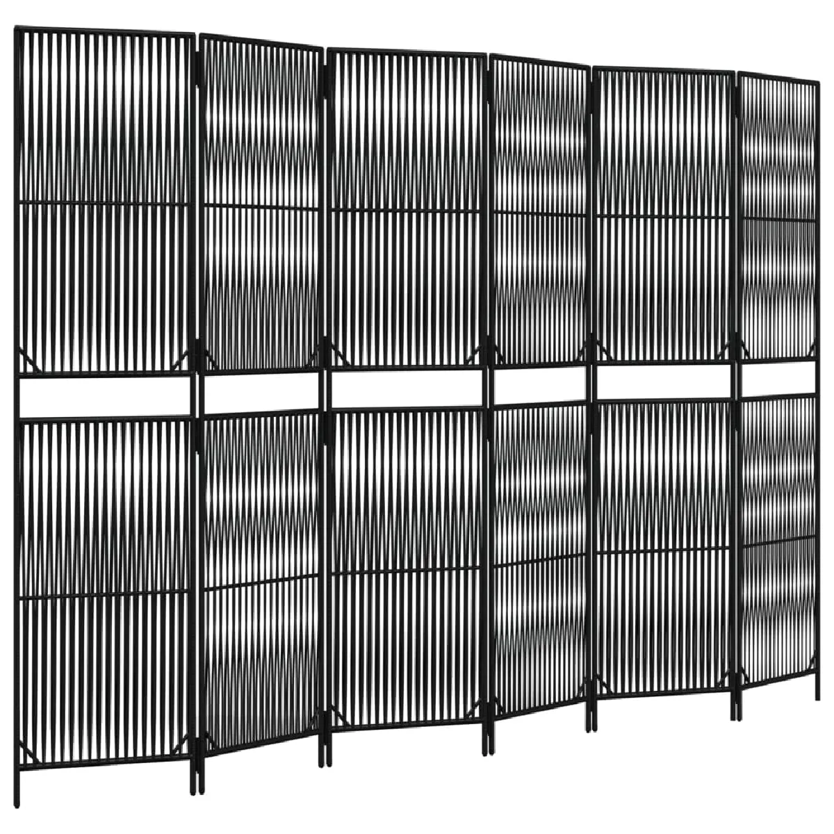 Paravent Séparateur De Pièce Cloison 6 Panneaux En Résine Tressée Noir Et Acier Dec031134