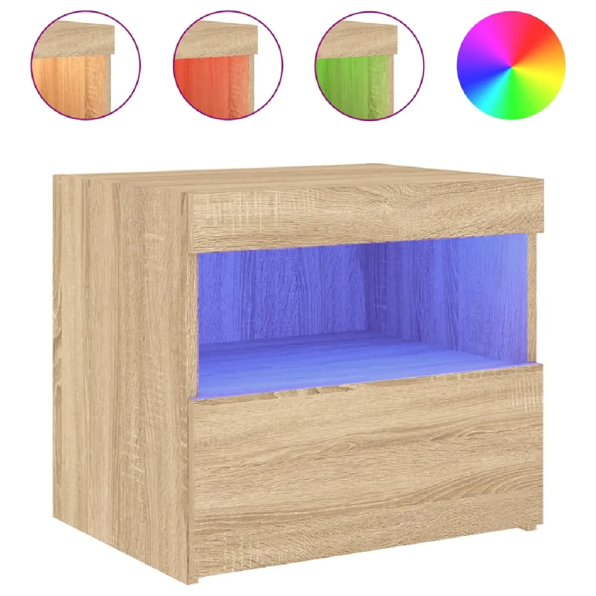 Table De Chevet Avec Lumières Led Avec Tiroir Et Compartiment 50 X 40 X Dec033186