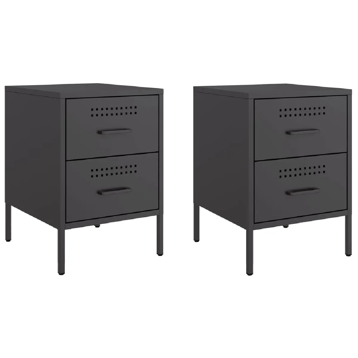 Lot De 2 Tables De Chevet Industrielles Avec 2 Tiroirs 36 x 39 x 50,5 cm Noir