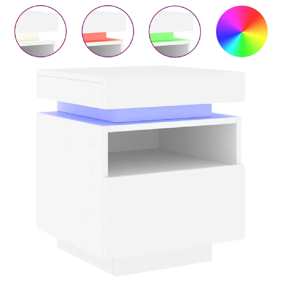 Table De Chevet Avec Tiroir Et Lumière Led Rvb 40 X 39 X 48,5 Dec032763