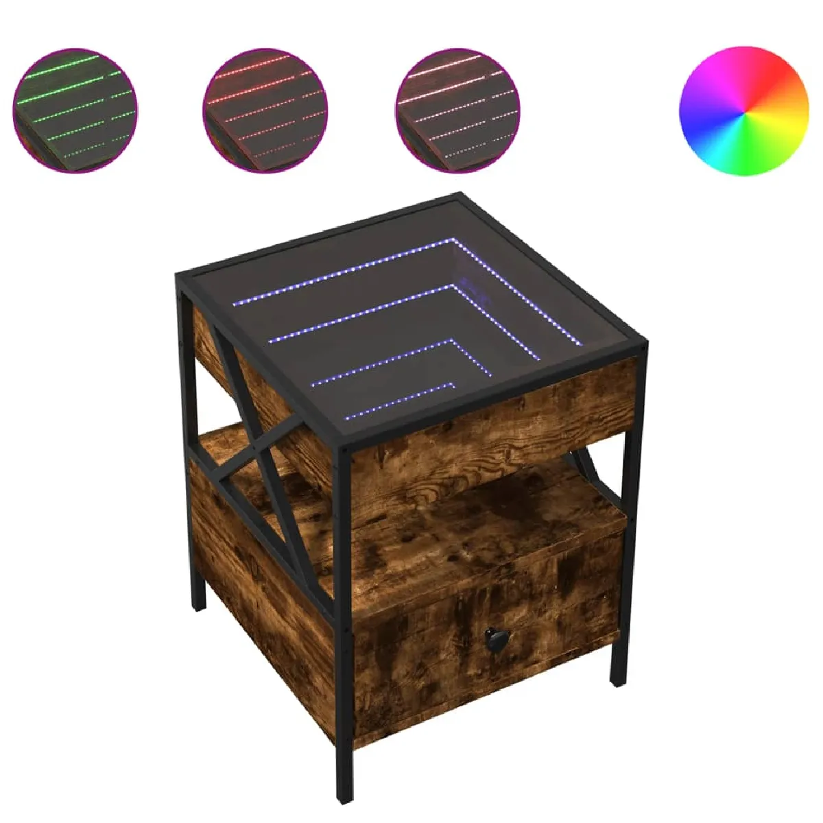 Table De Chevet Avec Miroir À Led Et Étagère 40 X 40 X 51 Dec033133