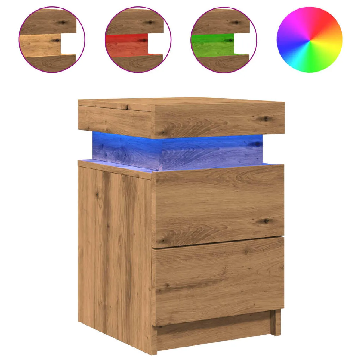 Table De Chevet Avec Led Avec Tiroirs 35 X 39 X 55 Cm En Dec033124