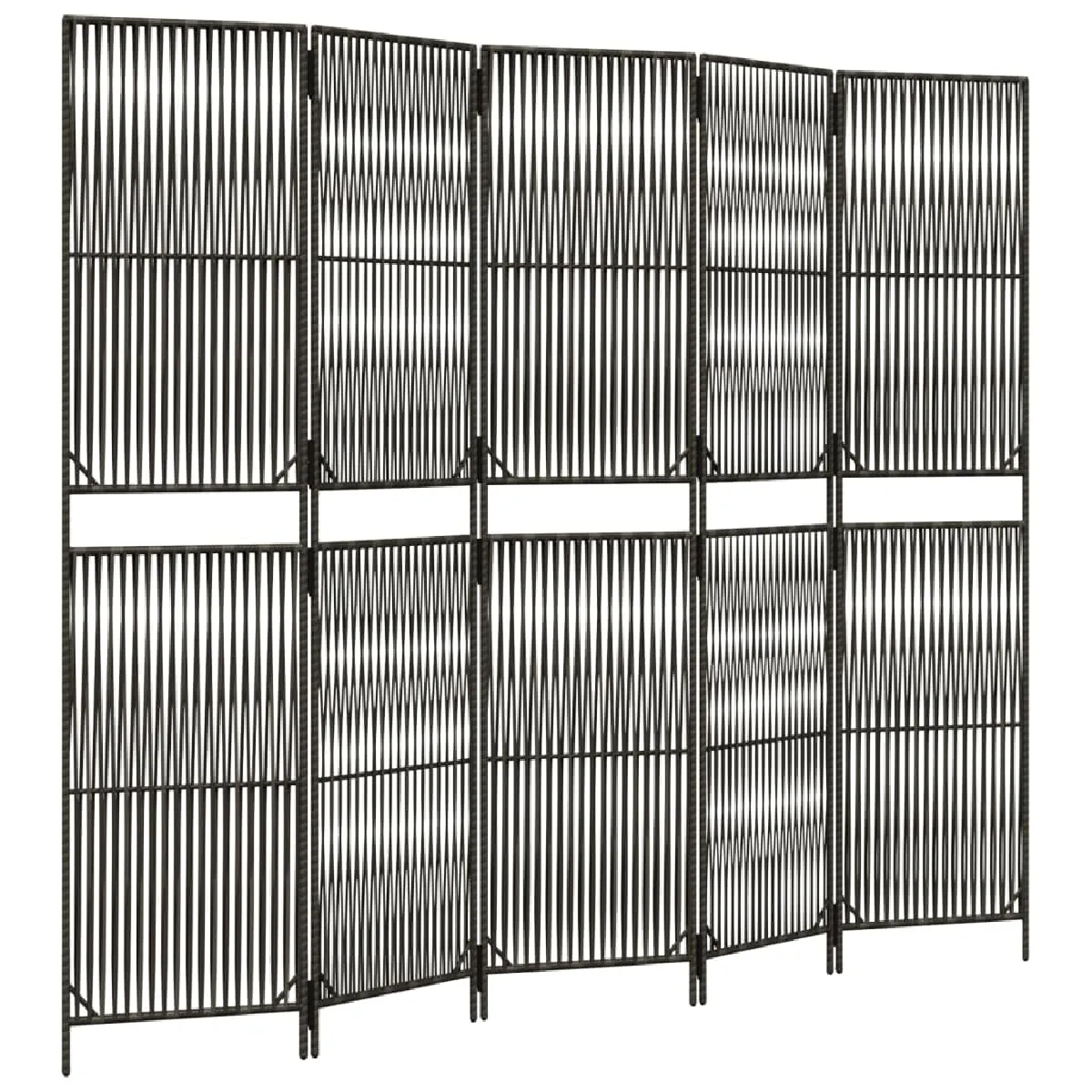 Paravent Séparateur De Pièce Cloison 5 Panneaux En Résine Tressée Gris Et Acier Dec030974