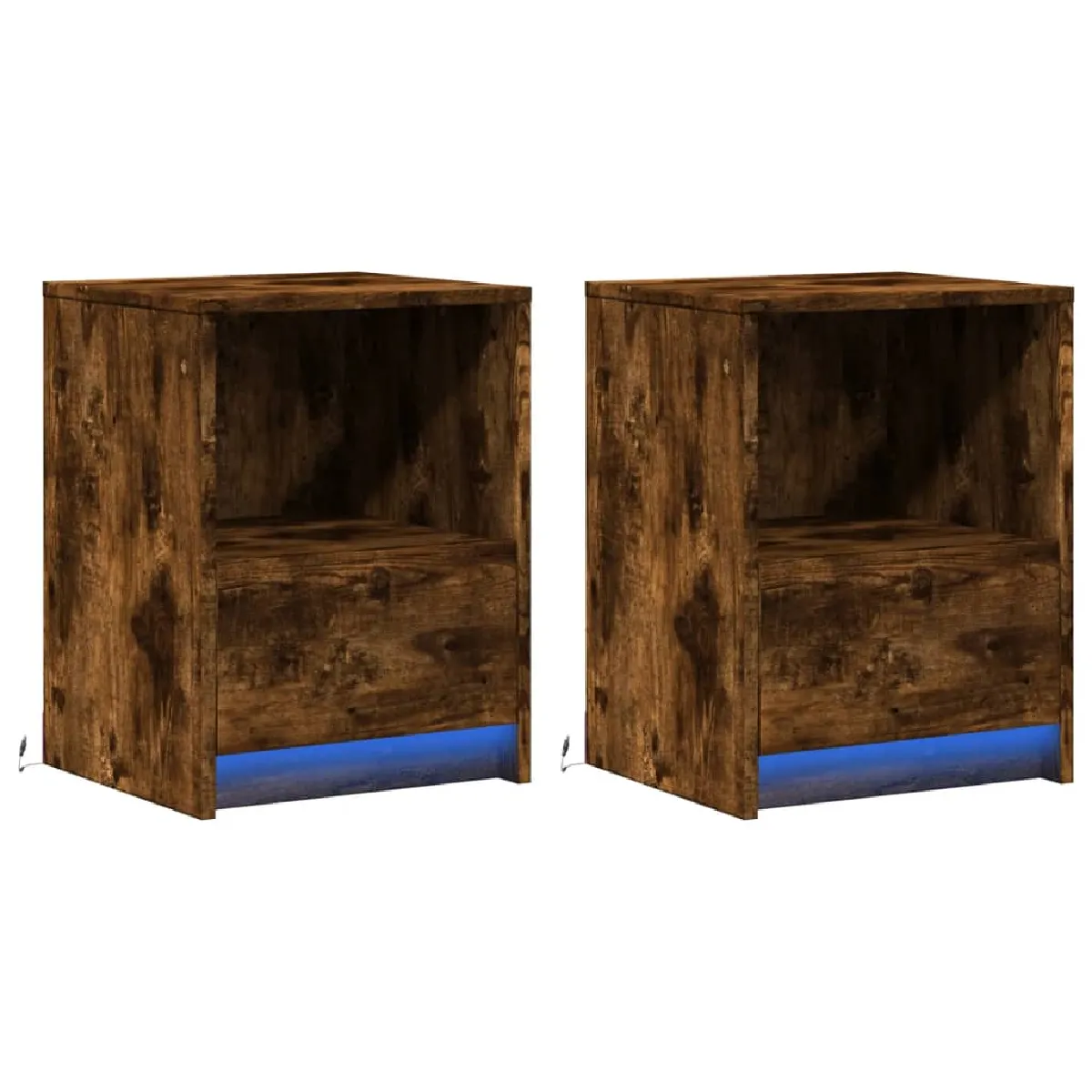 Lot De 2 Tables De Chevet Avec Tiroir Et Led En Bois D'ingénierie Couleur Dec032842