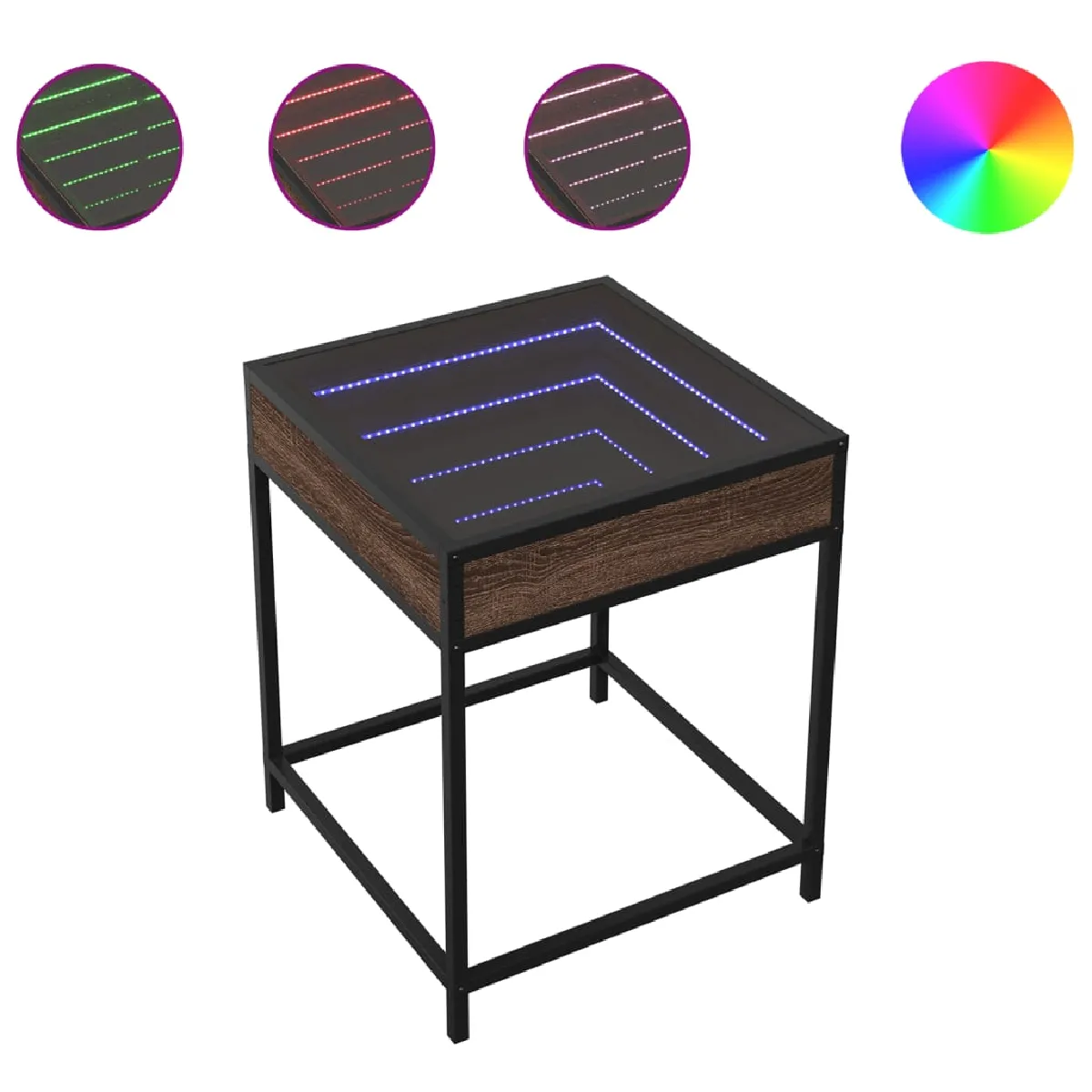 Table De Chevet Avec Miroir À Led 40 X 40 X 51 Cm Bois Dec033141
