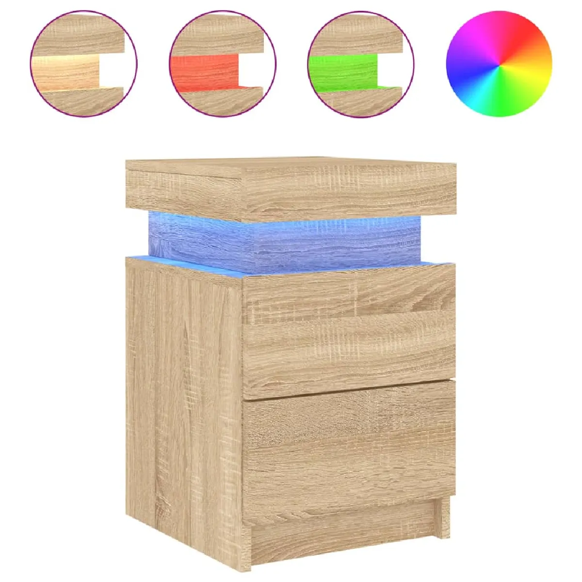 Table De Chevet Avec Lumières Led Avec Tiroirs 35 X 39 X 55 Cm Dec033184