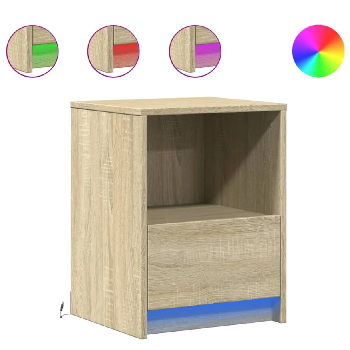 Lot De 2 Tables De Chevet Avec Tiroir Et Led En Bois D'ingénierie Couleur Dec032850