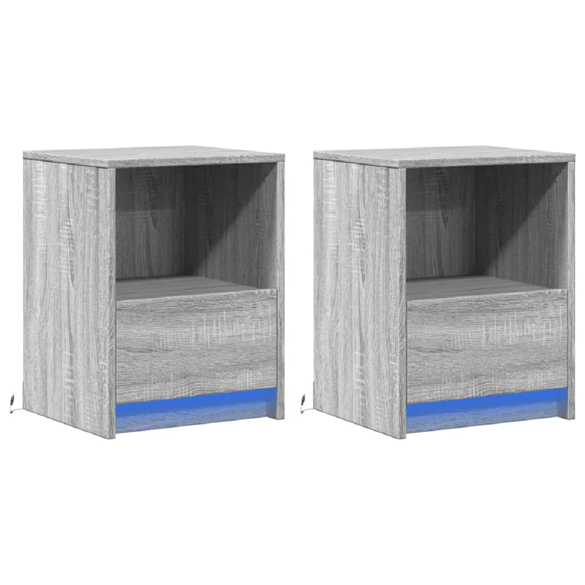 Lot De 2 Tables De Chevet Avec Tiroir Et Led En Bois D'ingénierie Gris Dec032866