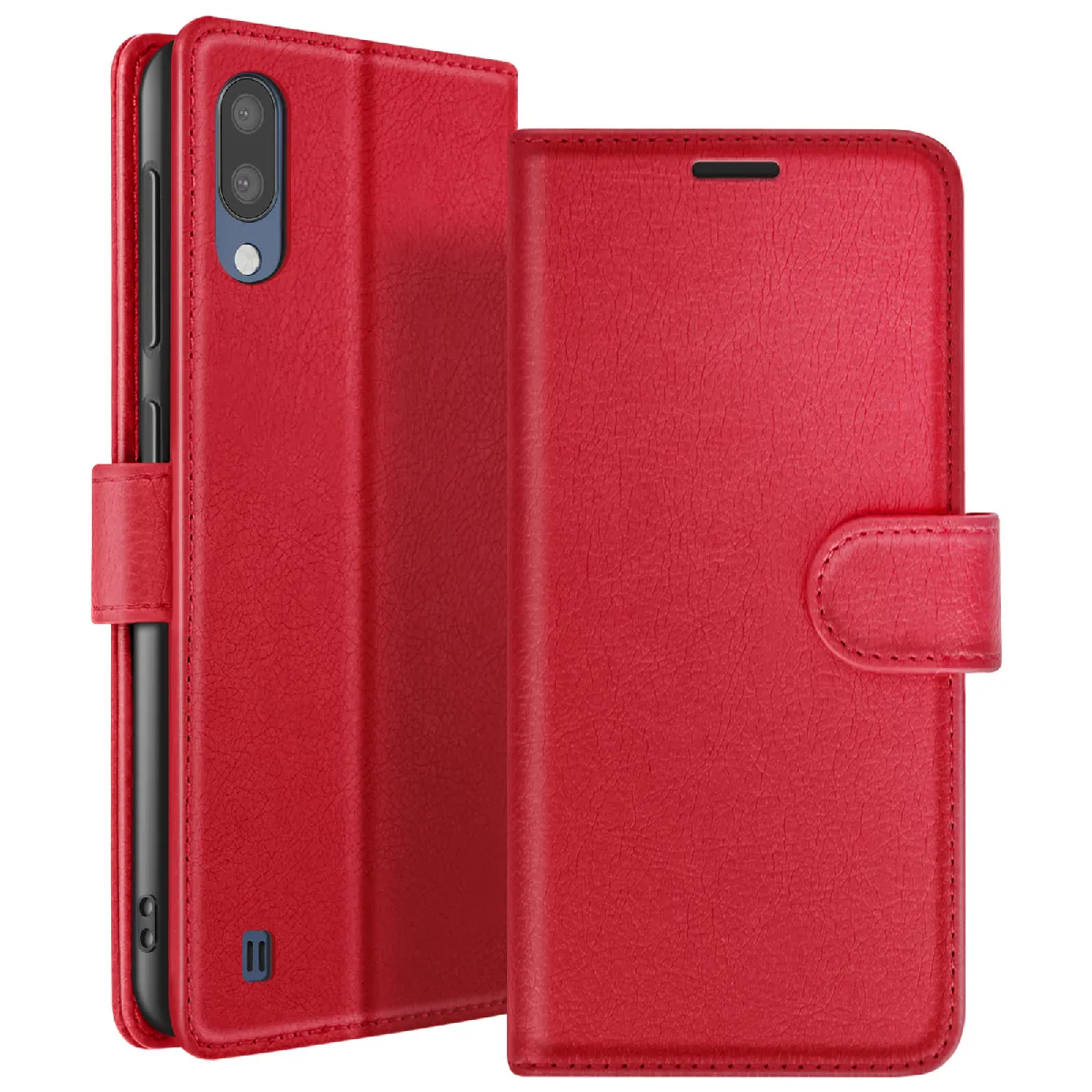 Étui Portefeuille Pour Galaxy M10 Avec Fonction Support Et Languette Magnétique Rouge Zanaé