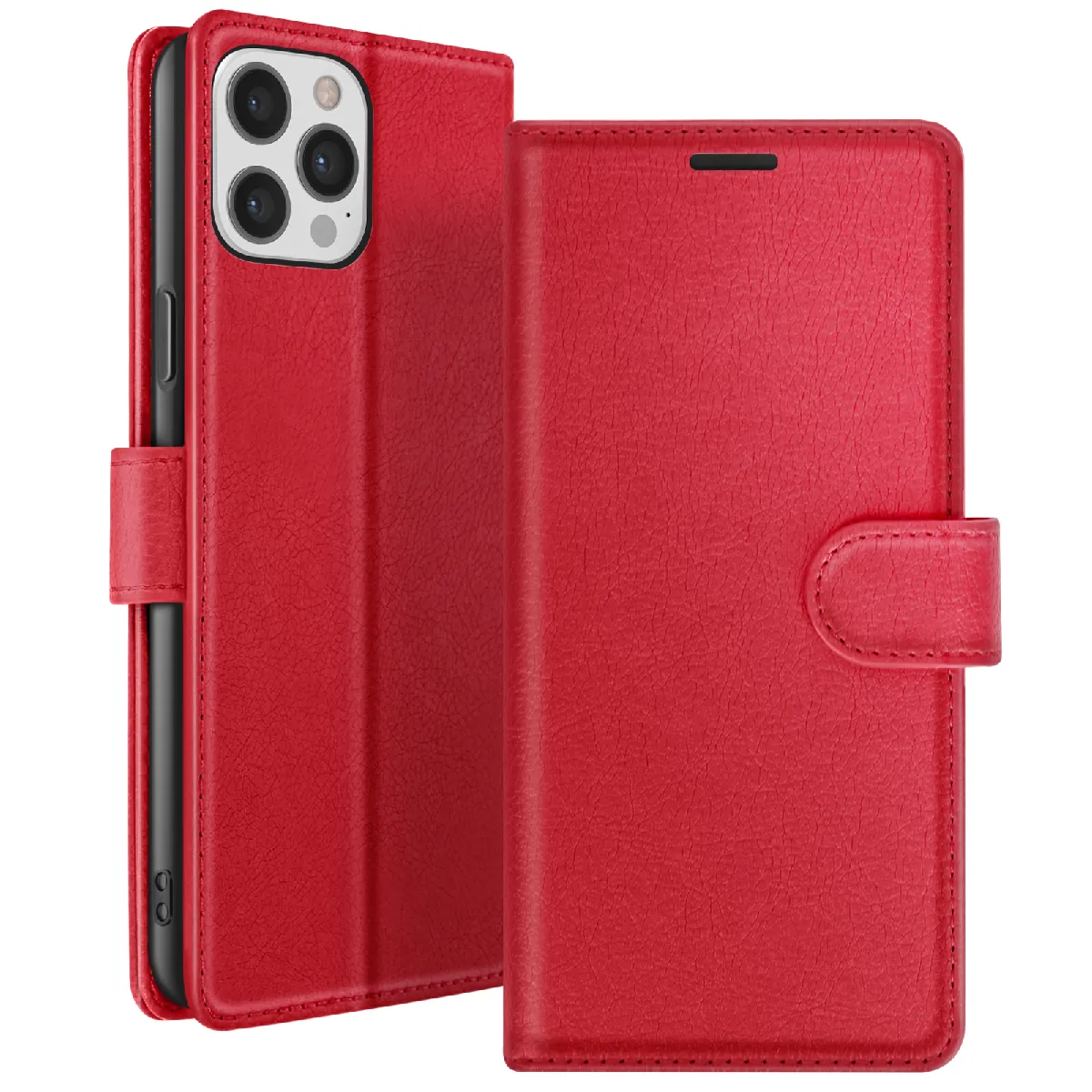 Étui Portefeuille Pour Iphone 12 Pro Max Avec Support Et Languette Magnétique Rouge Zanaé