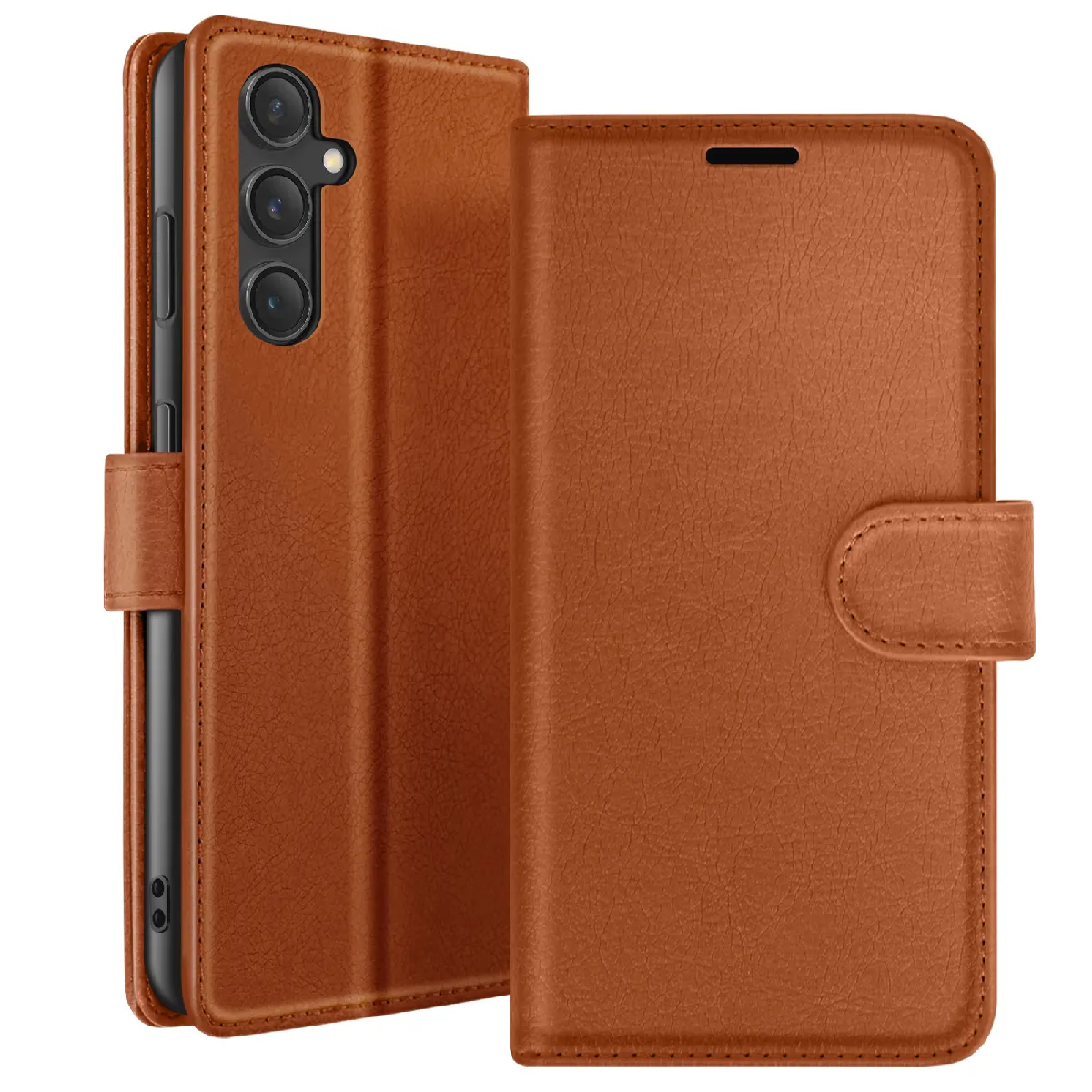 Étui Portefeuille Pour Galaxy S23 Fe Fonction Support Et Languette Magnétique Marron Zanaé