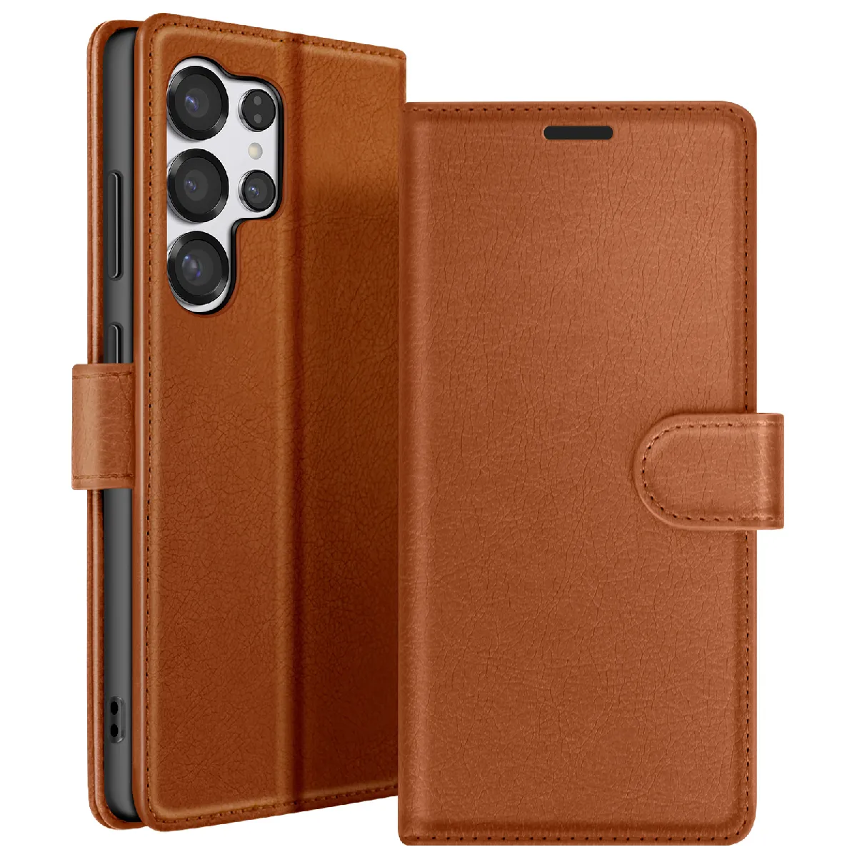 Étui Portefeuille Pour Galaxy S25 Ultra Avec Support Et Languette Magnétique Marron Zanaé