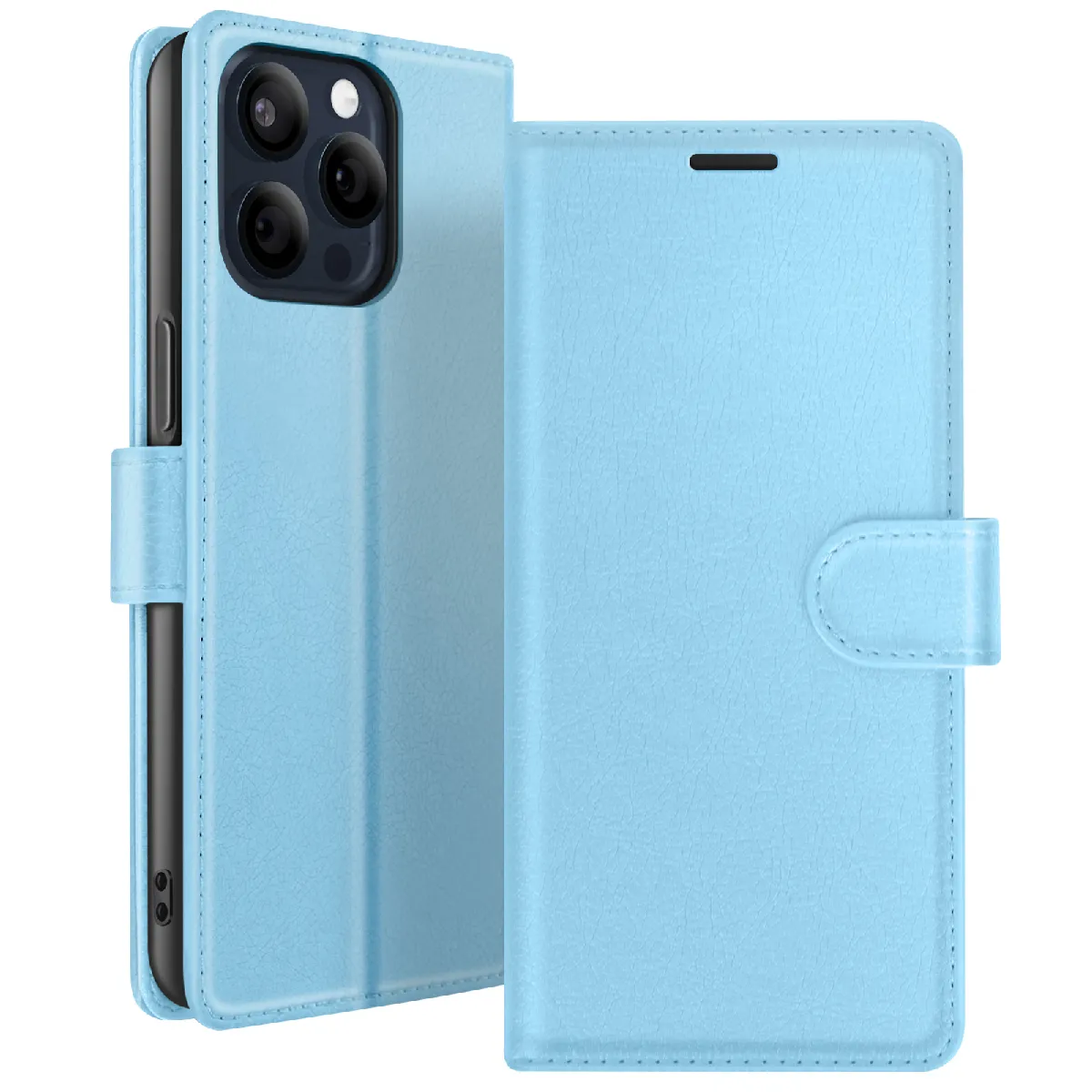 Étui Portefeuille Pour Iphone 15 Pro Max Avec Support Et Languette Magnétique Bleu Clair Zanaé