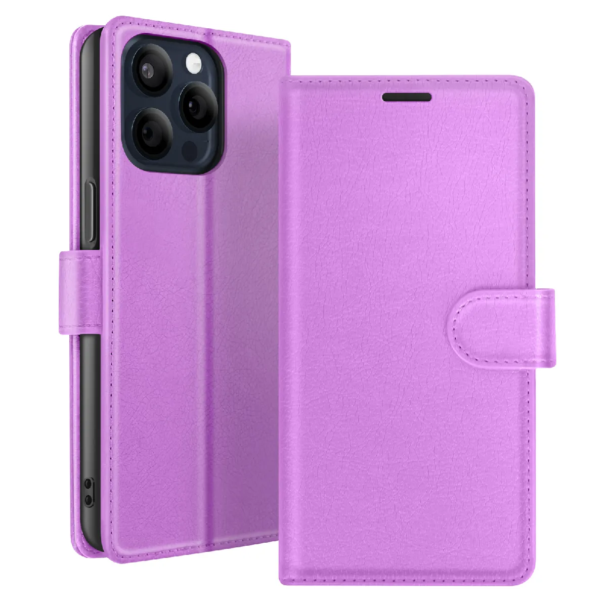 Étui Portefeuille Pour Iphone 15 Pro Fonction Support Et Languette Magnétique Violet Zanaé