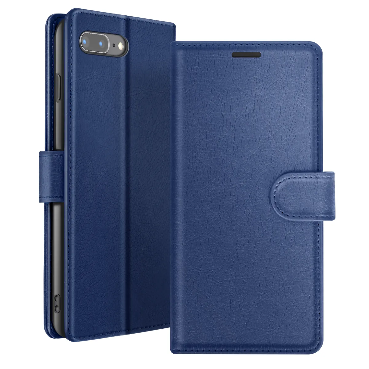 Étui Portefeuille Pour Iphone 8 Plus / 7 Plus Support Et Languette Magnétique Bleu Nuit Zanaé