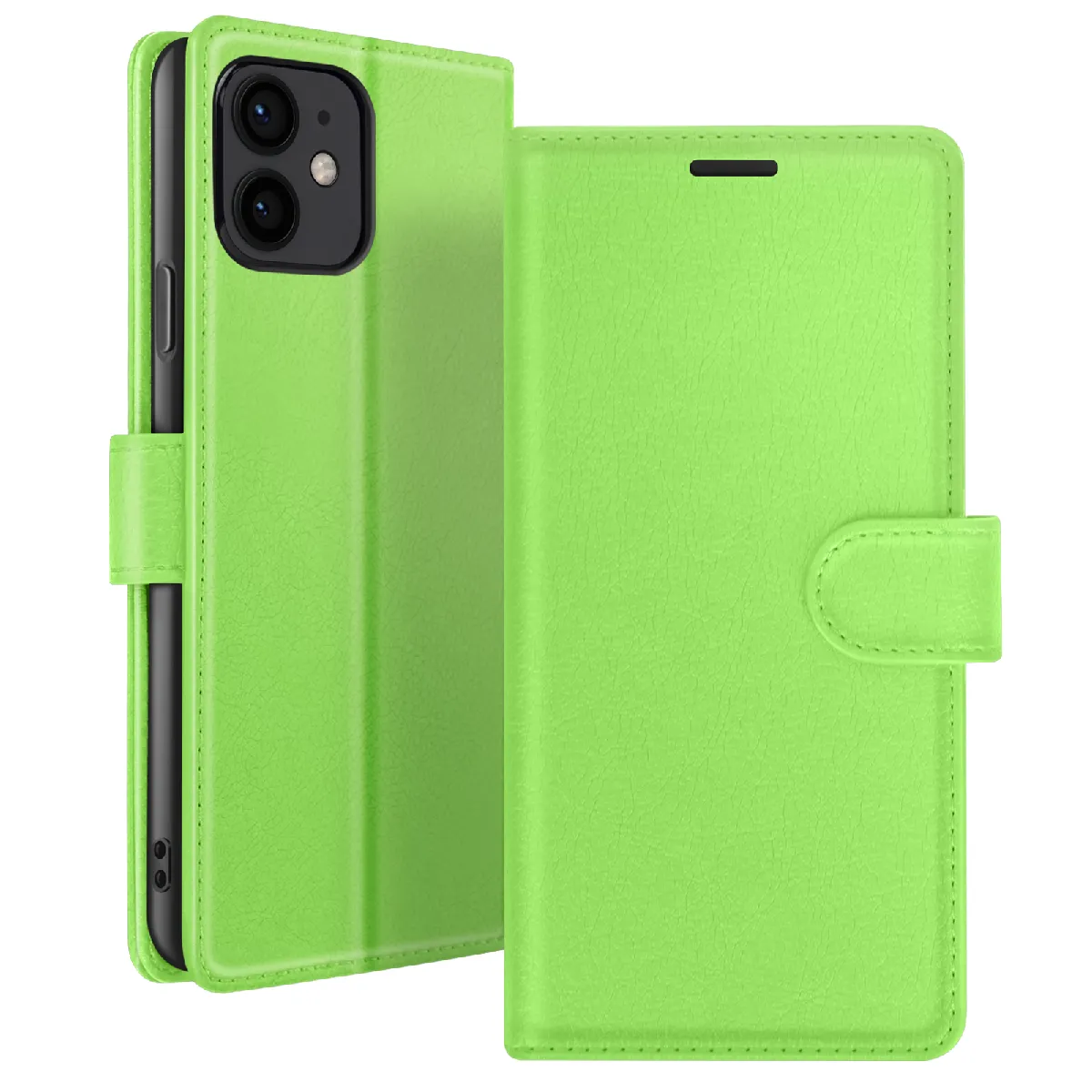 Étui Portefeuille Pour Iphone 12 Mini Fonction Support Et Languette Magnétique Vert Zanaé