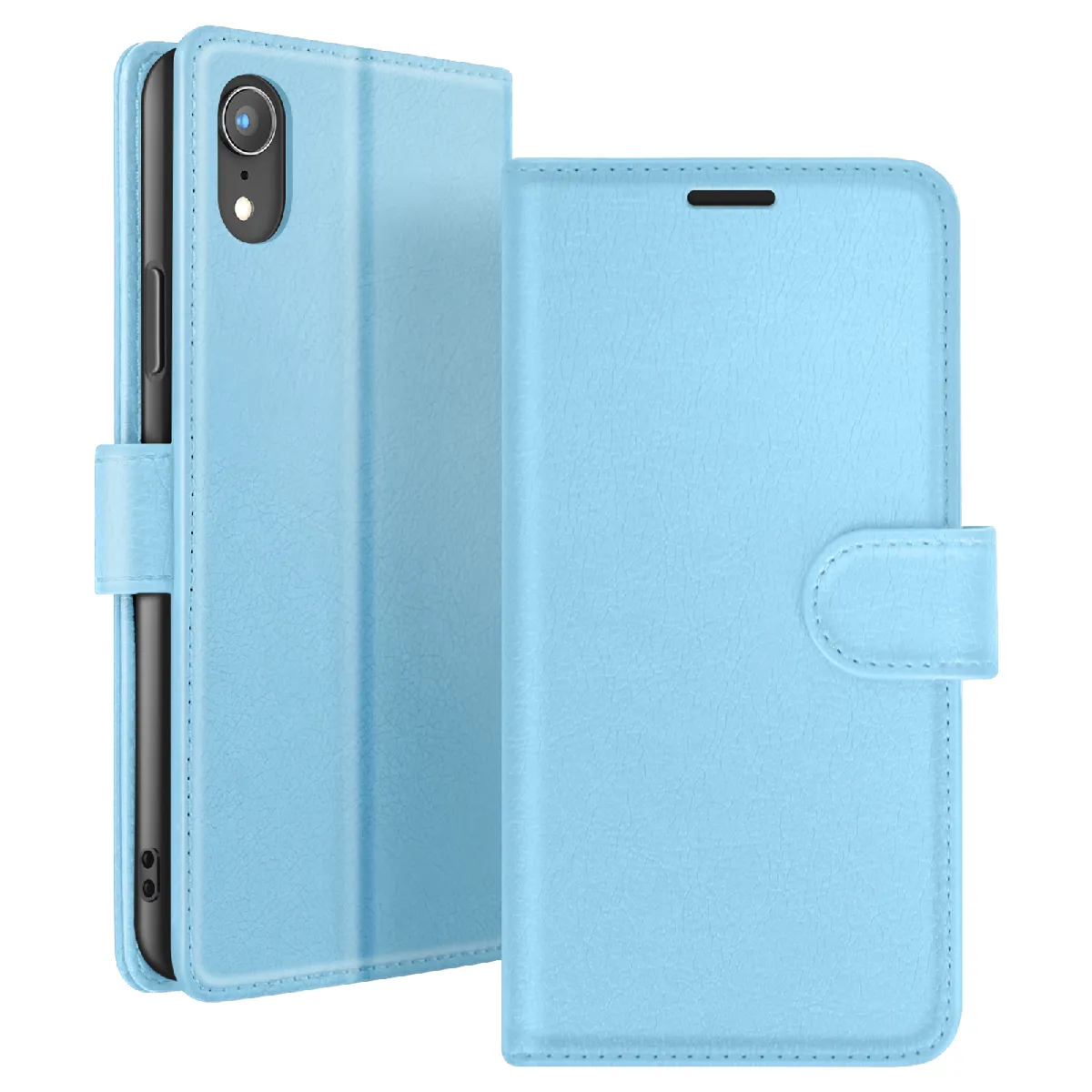 Étui Portefeuille Pour Iphone Xr Avec Fonction Support Et Languette Magnétique Bleu Clair Zanaé