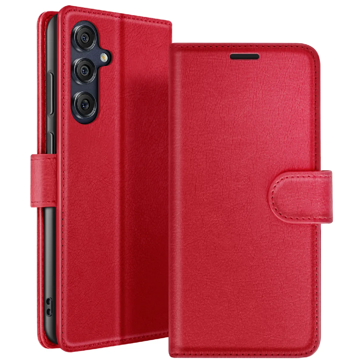 Étui Portefeuille Pour Galaxy M55 Avec Fonction Support Et Languette Magnétique Rouge Zanaé