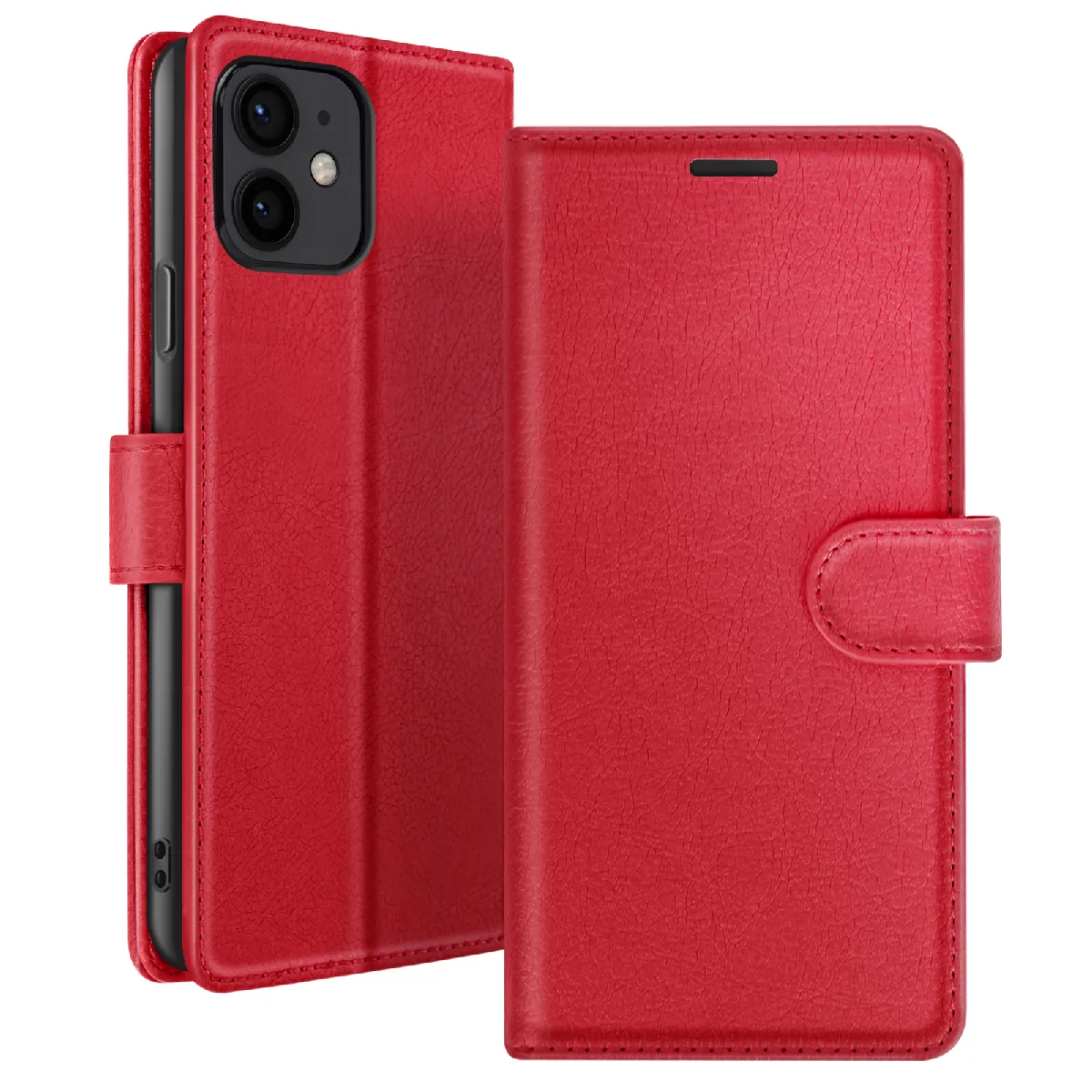 Étui Portefeuille Pour Iphone 12 Mini Fonction Support Et Languette Magnétique Rouge Zanaé